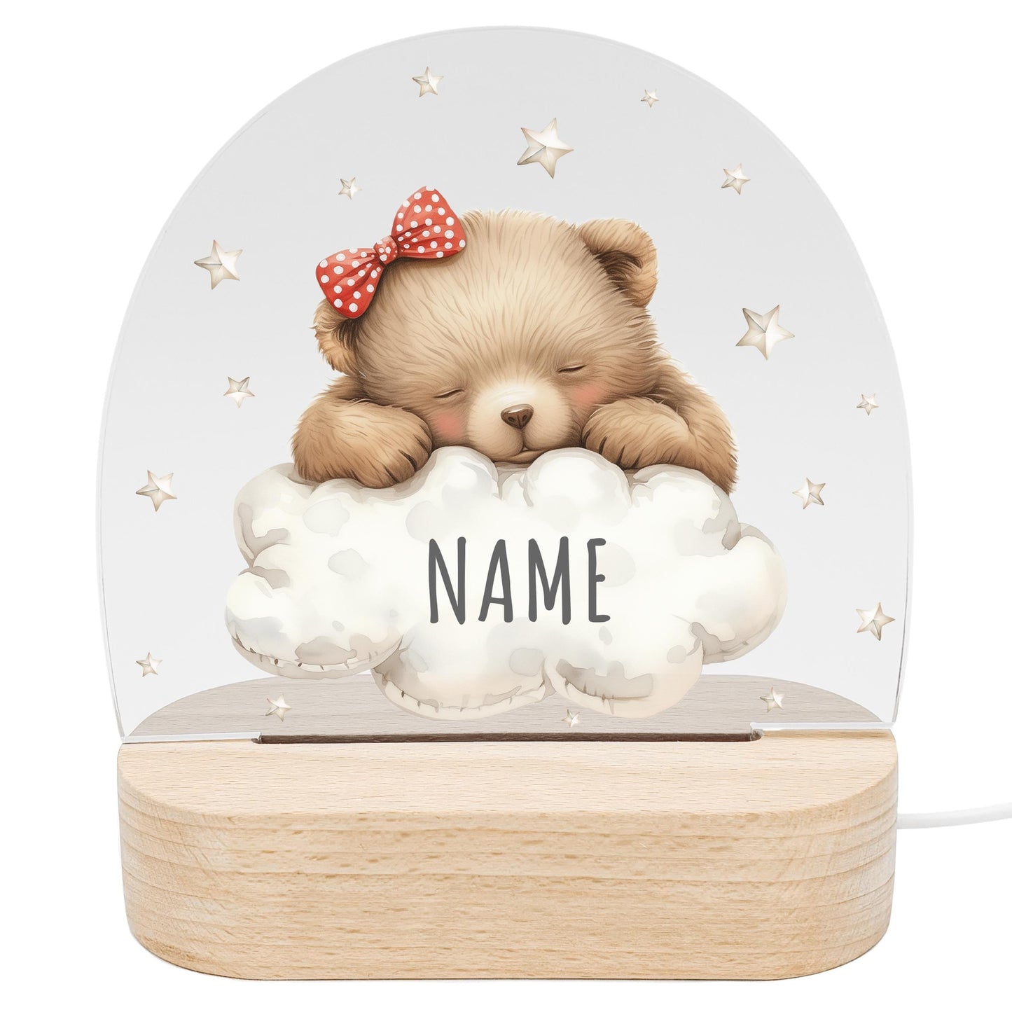 Nachtlicht Baby Kinder personalisiert Geschenk zur Geburt Babyzimmer Deko Bär Kinderzimmer Nachtlampe Inkl. Holzfuß & Netzteil