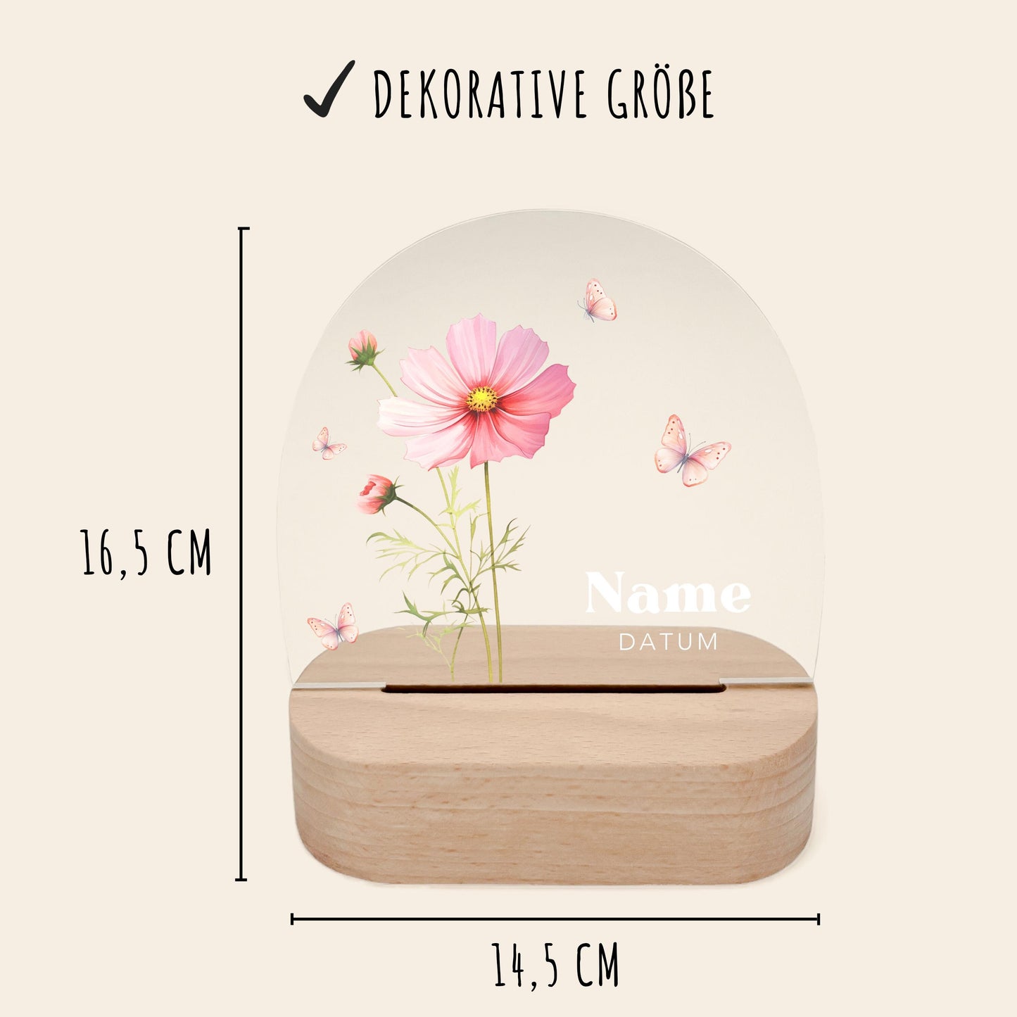 Geburtsgeschenk Mädchen Nachtlicht Baby personalisiert Monatsblume Geschenk zur Geburt Nachtlampe inkl. Holzfuß & Netzteil | Oktober