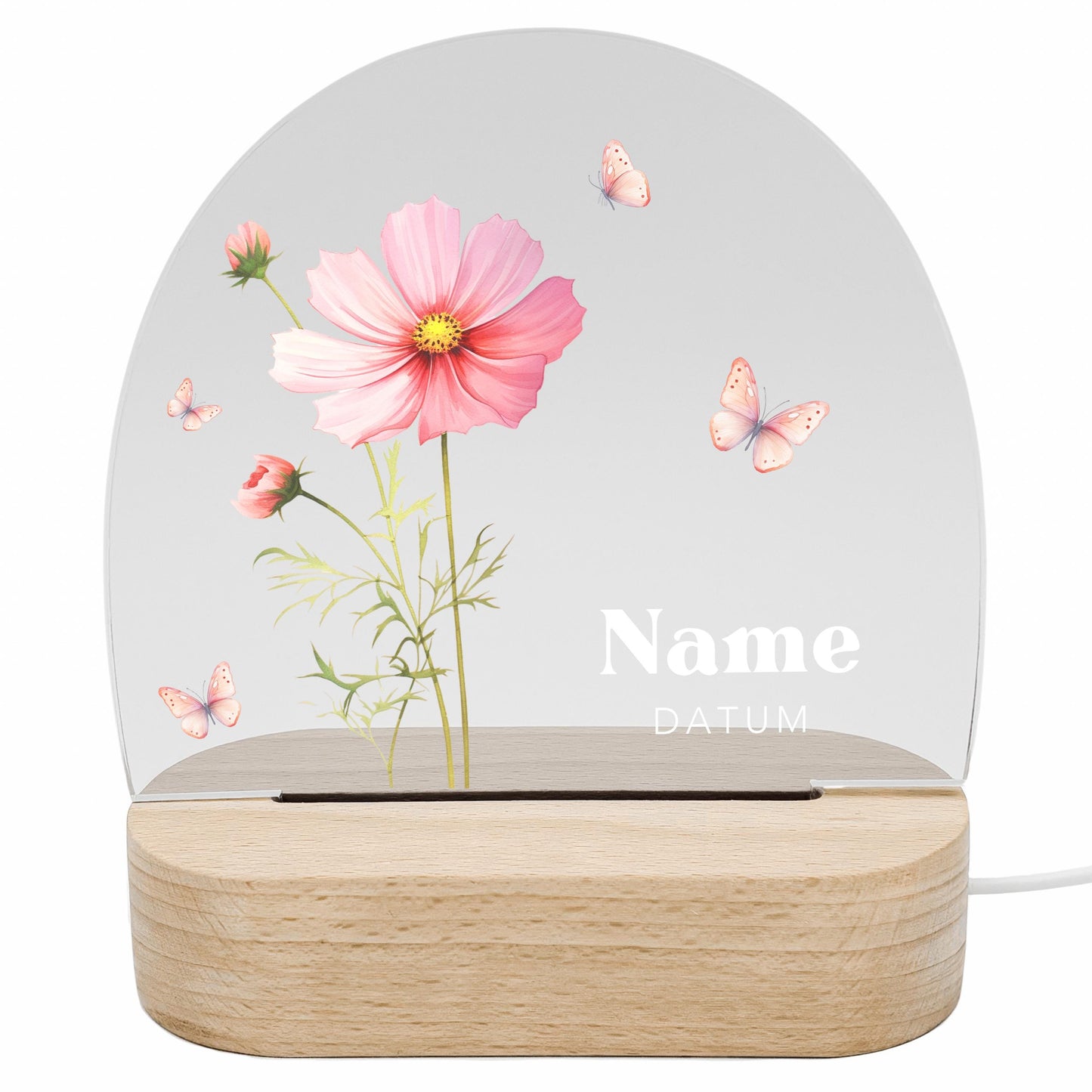 Geburtsgeschenk Mädchen Nachtlicht Baby personalisiert Monatsblume Geschenk zur Geburt Nachtlampe inkl. Holzfuß & Netzteil | Oktober