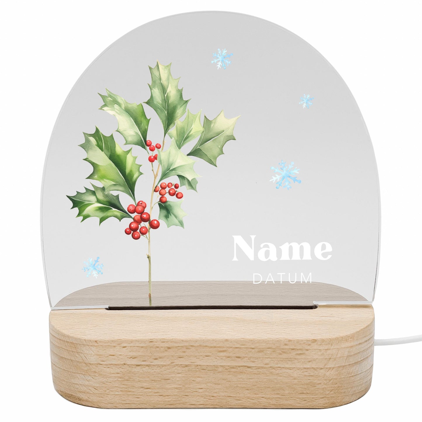 Geburtsgeschenk Mädchen Nachtlicht Baby personalisiert Monatsblume Geschenk zur Geburt Nachtlampe inkl. Holzfuß & Netzteil | Dezember