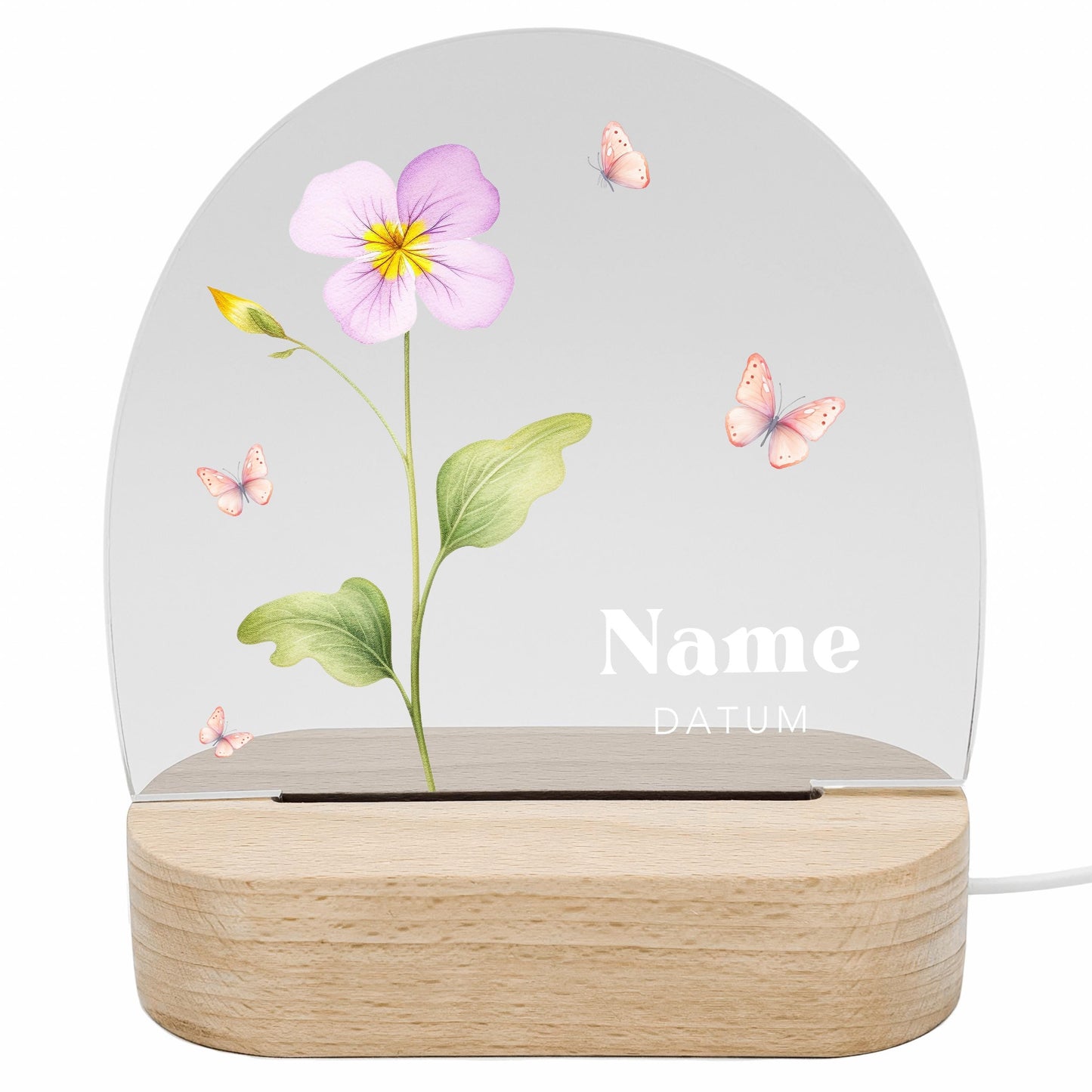 Geburtsgeschenk Mädchen Nachtlicht Baby personalisiert Monatsblume Geschenk zur Geburt Nachtlampe inkl. Holzfuß & Netzteil | Februar