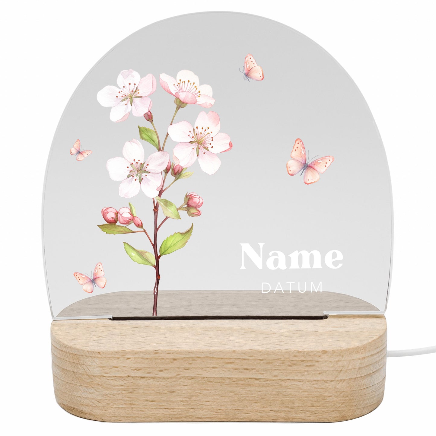 Geburtsgeschenk Mädchen Nachtlicht Baby personalisiert Monatsblume Geschenk zur Geburt Nachtlampe inkl. Holzfuß & Netzteil | Mai