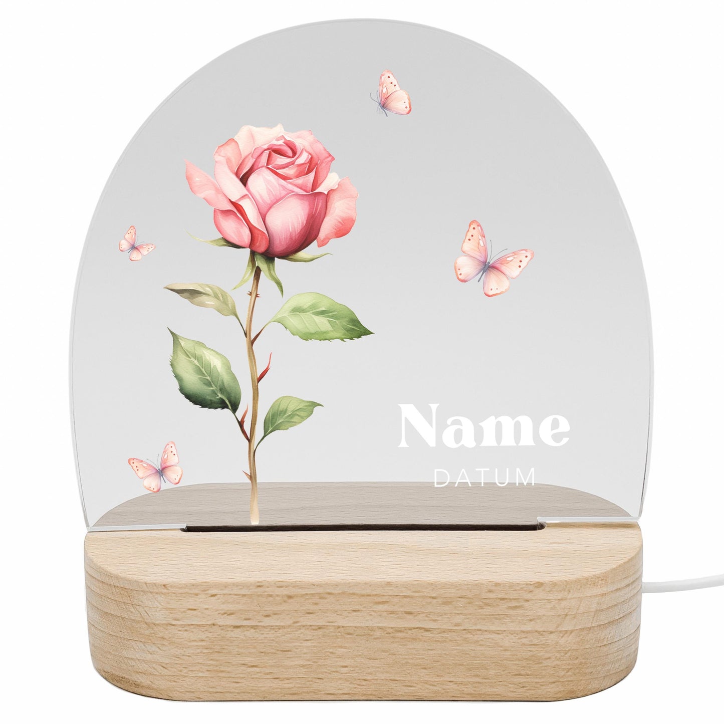 Geburtsgeschenk Mädchen Nachtlicht Baby personalisiert Monatsblume Geschenk zur Geburt Nachtlampe inkl. Holzfuß & Netzteil | Juni