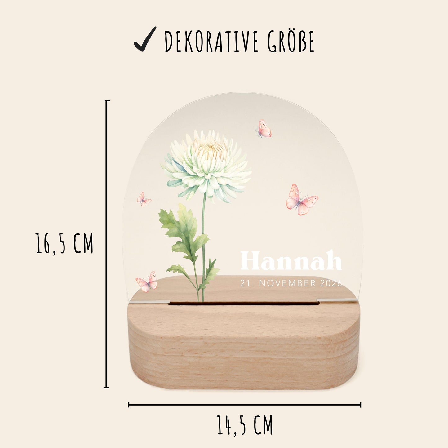 Geburtsgeschenk Mädchen Nachtlicht Baby personalisiert Monatsblume Geschenk zur Geburt Nachtlampe inkl. Holzfuß & Netzteil | November
