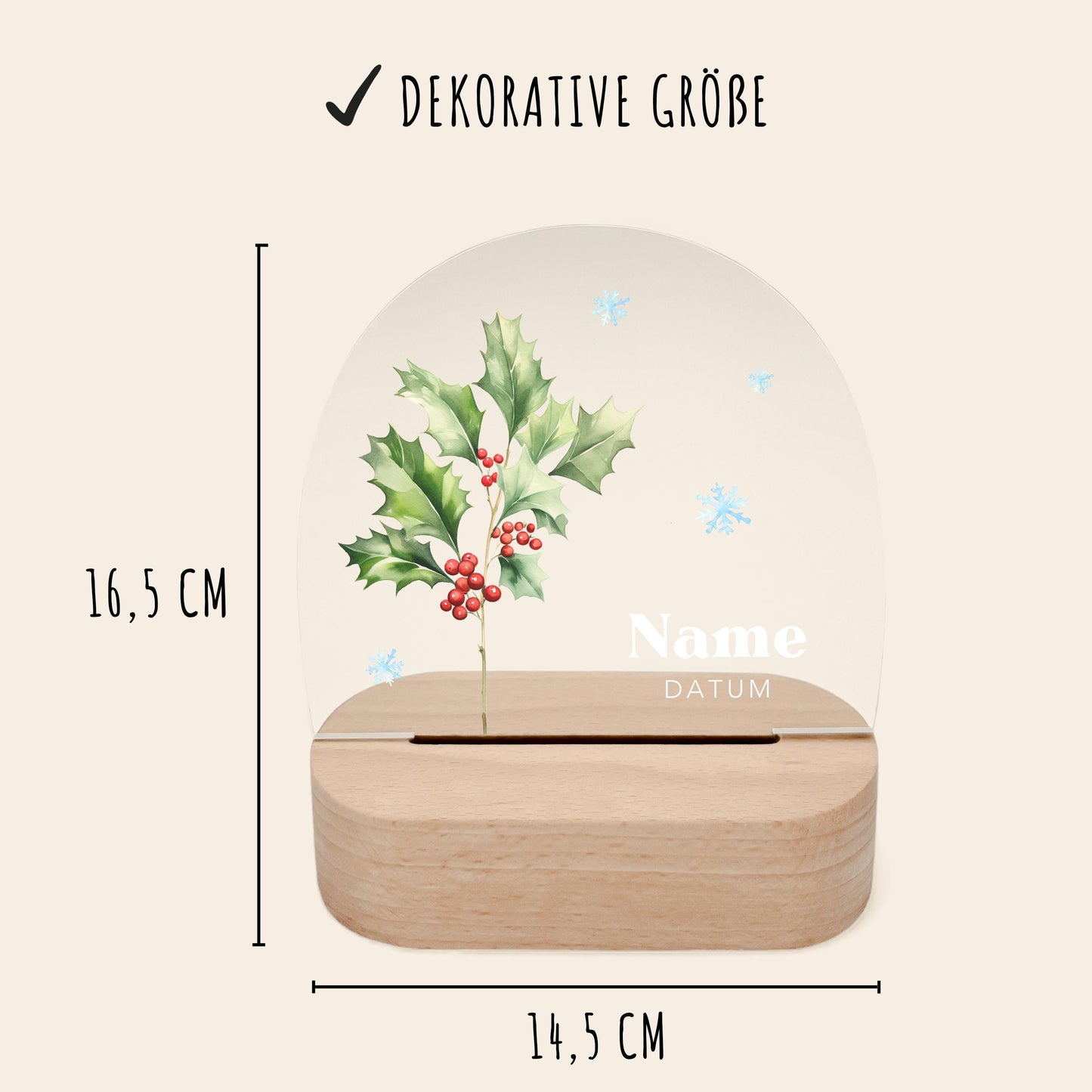 Geburtsgeschenk Mädchen Nachtlicht Baby personalisiert Monatsblume Geschenk zur Geburt Nachtlampe inkl. Holzfuß & Netzteil | Dezember