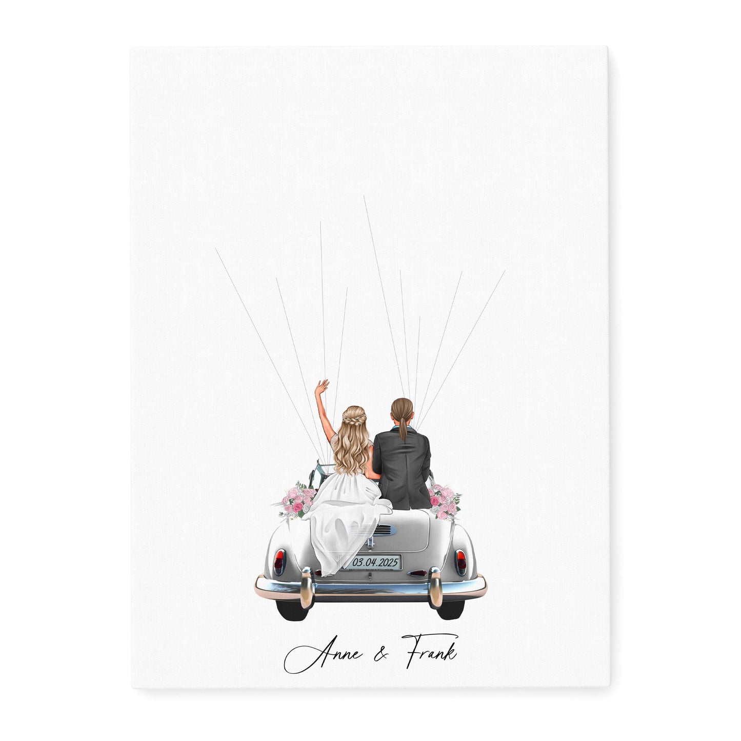Gästebuch Hochzeit Fingerabdruck Leinwand personalisiert mit Brautpaar Hochzeitsauto Hochzeitsgeschenk 30x40 cm (OHNE Farbe)