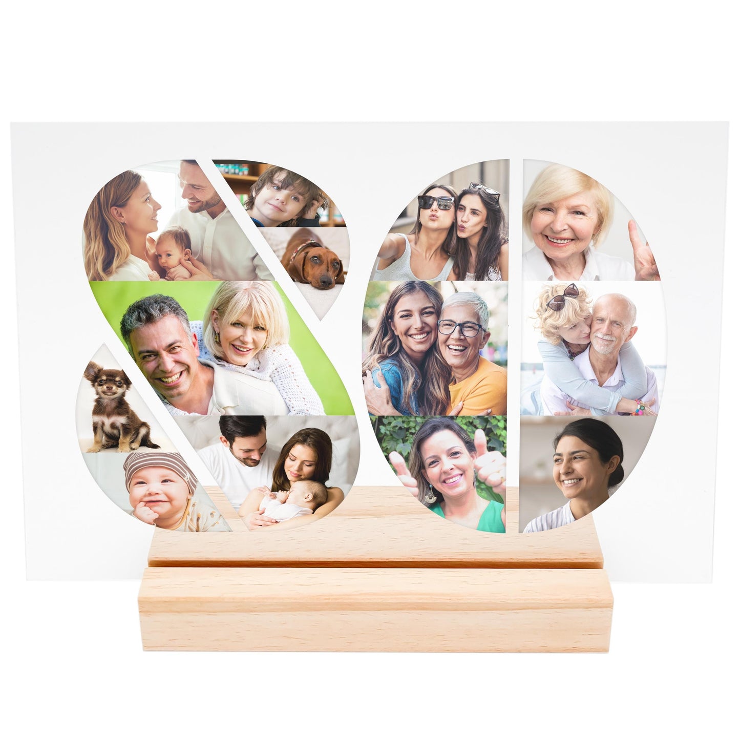 80. Geburtstag Frau Mann Geschenk Foto Acrylglas Bild Fotogeschenk personalisiert Geburtstagsgeschenk Fotocollage inkl. Holzfuß 20x30 cm