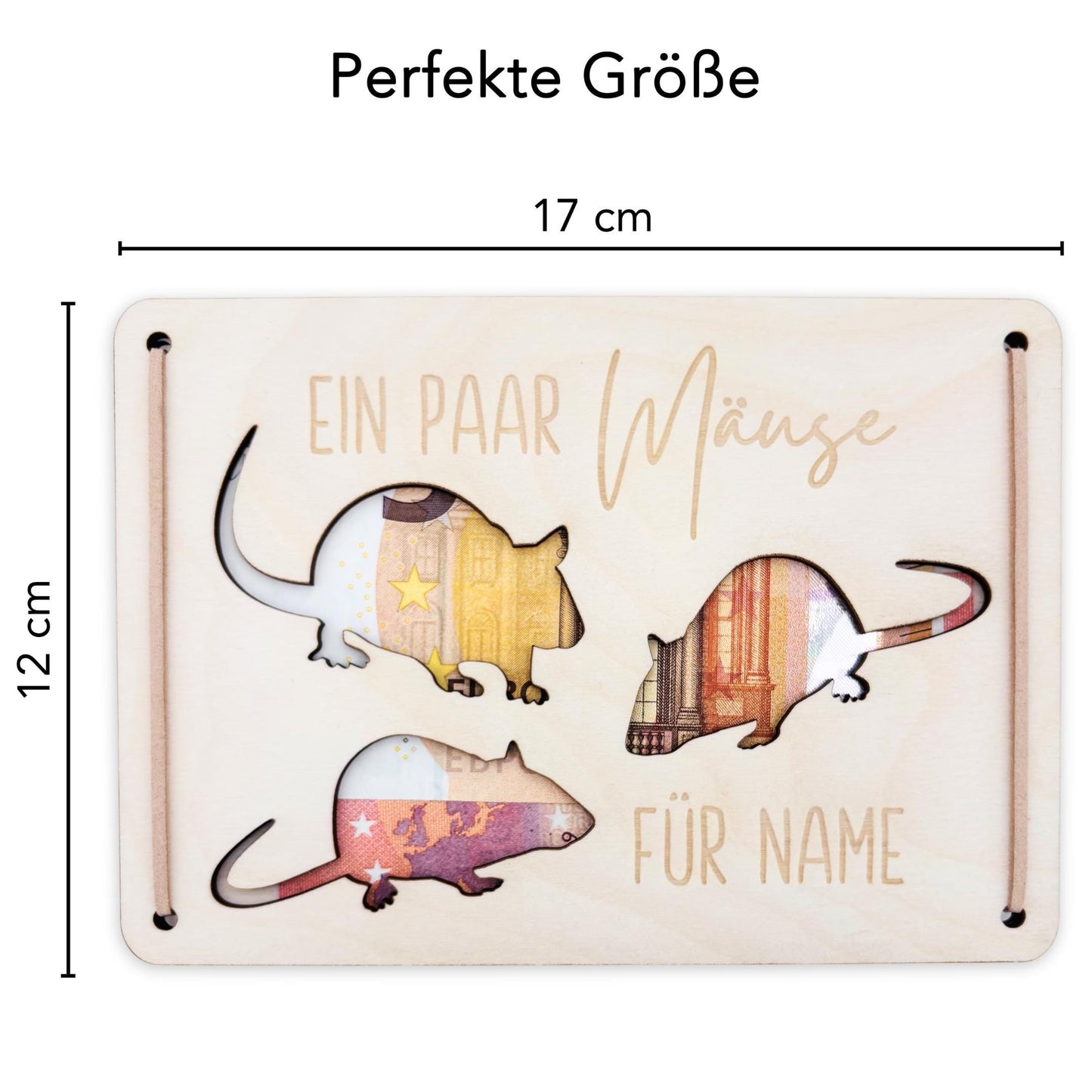 Ein paar Mäuse für dich Geldgeschenk Geburtstag personalisierte Geld Verpackung Geburtstagsgeschenk Geschenkkarte aus Holz 12x17 cm