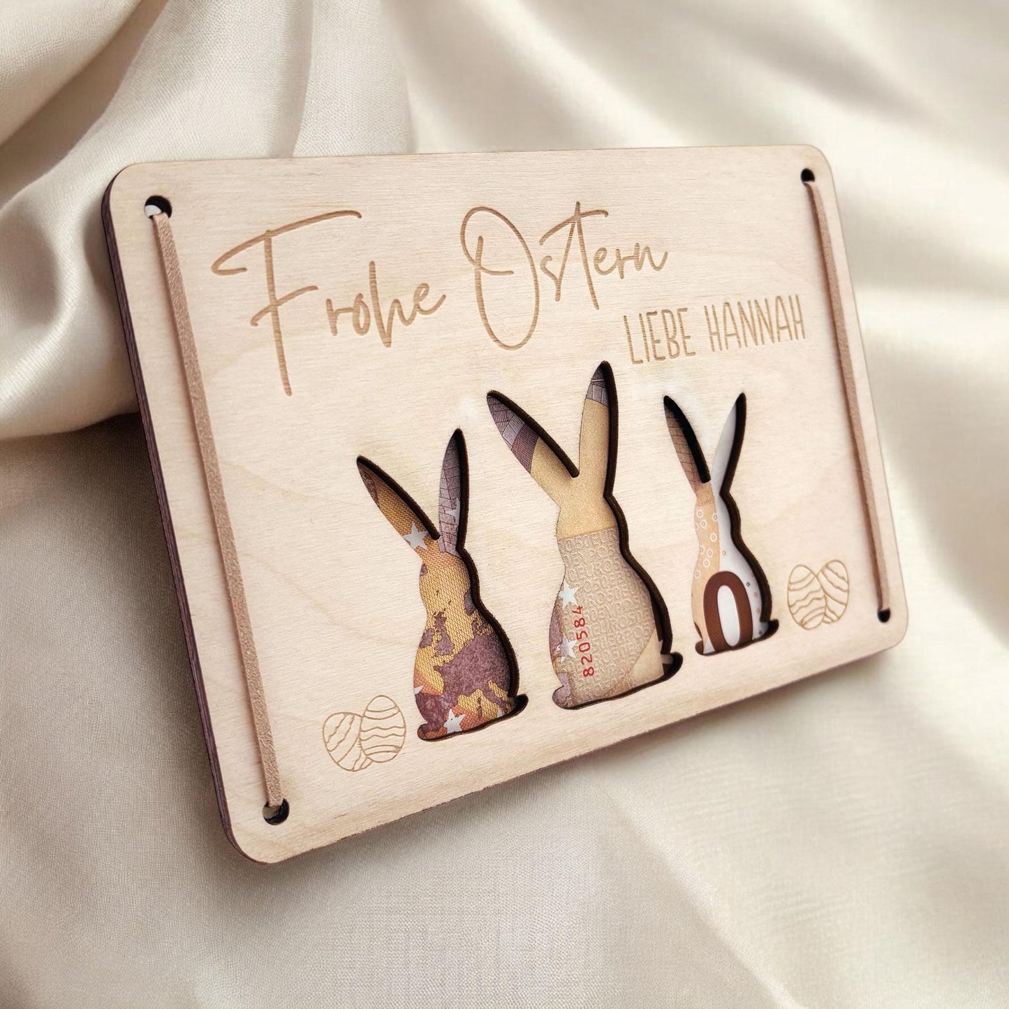 Geldgeschenk Ostern personalisiertes Ostergeschenk Kinder Geld Verpackung Osterkarte Geschenkkarte aus Holz 12x17 cm