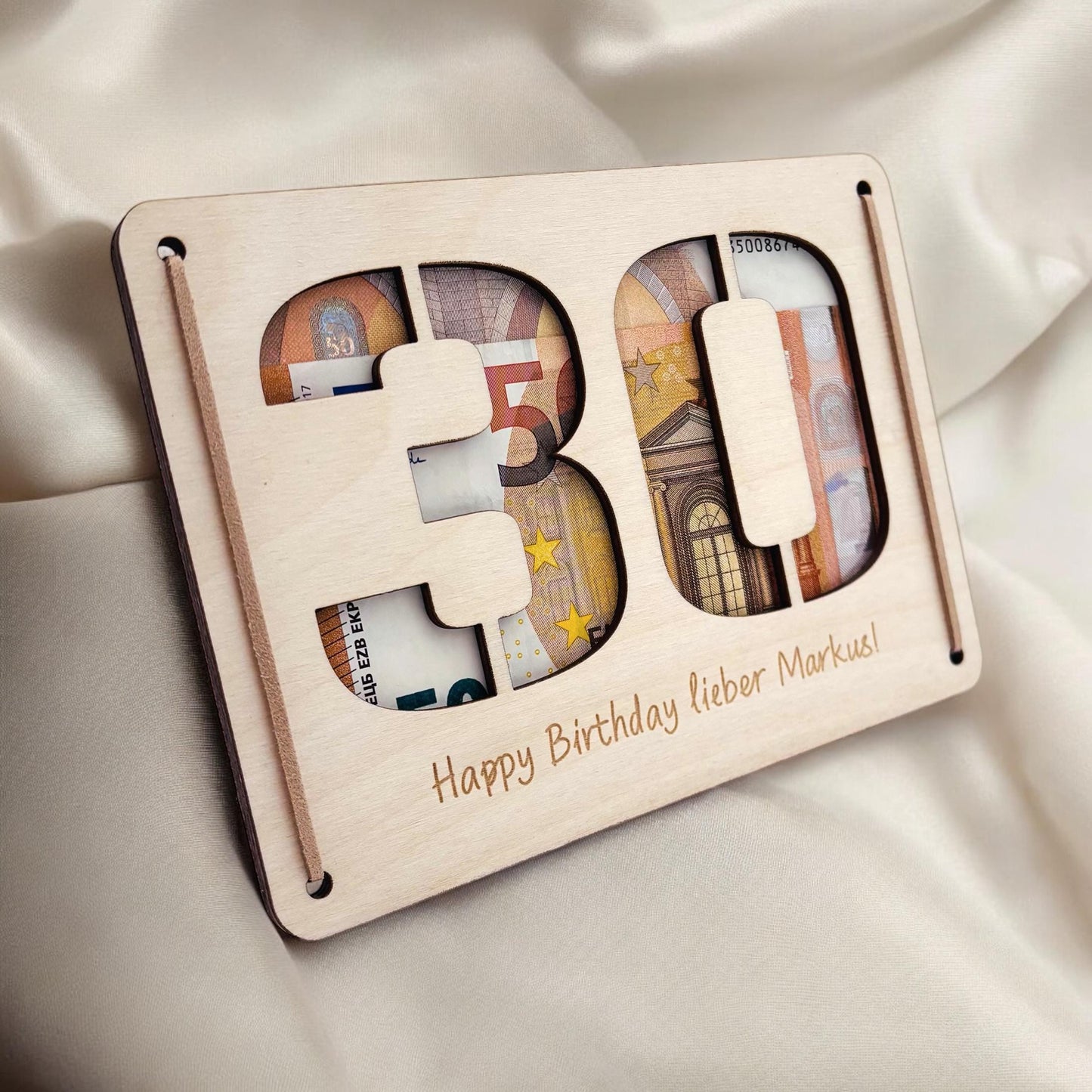 Geldgeschenk 30. Geburtstag personalisierte Geburtstagskarte Geldverpackung Verpackung Geld Geburtstagsgeschenk Geschenkkarte Holz 12x17 cm