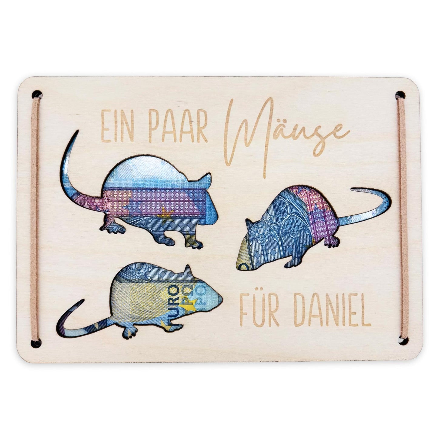 Ein paar Mäuse für dich Geldgeschenk Geburtstag personalisierte Geld Verpackung Geburtstagsgeschenk Geschenkkarte aus Holz 12x17 cm