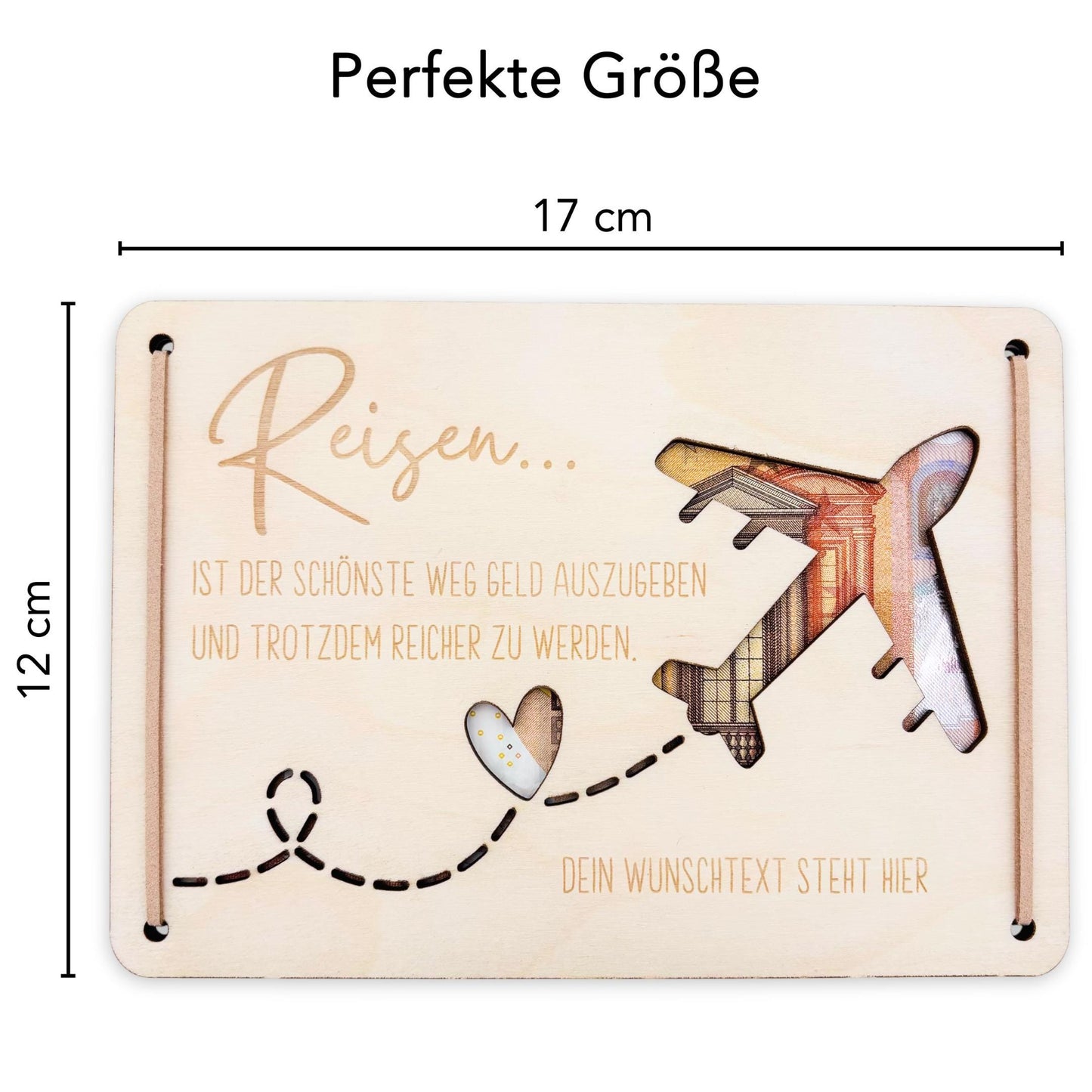 Geldgeschenk Reise Geschenk Reisegutschein Geburtstag personalisierte Geld Verpackung Urlaub Reisekasse Geschenkkarte aus Holz 12x17 cm