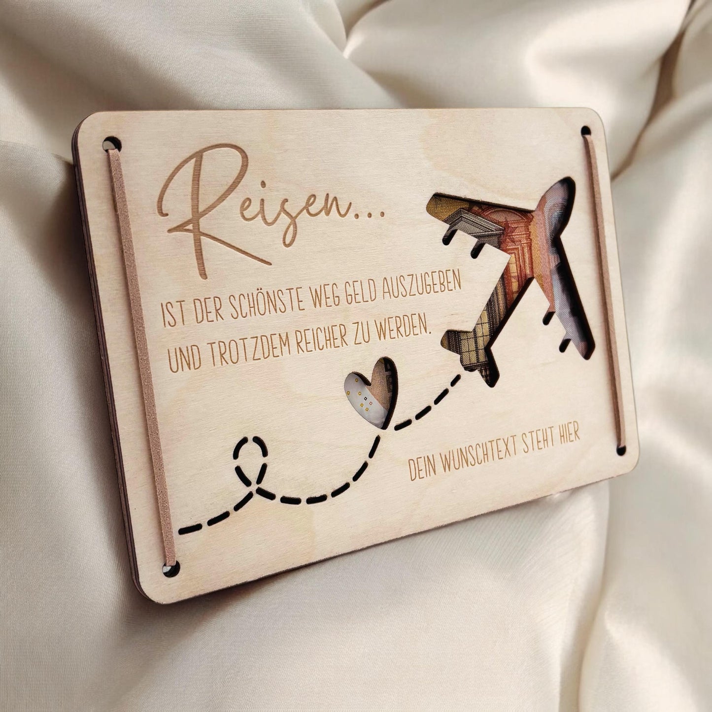 Geldgeschenk Reise Geschenk Reisegutschein Geburtstag personalisierte Geld Verpackung Urlaub Reisekasse Geschenkkarte aus Holz 12x17 cm