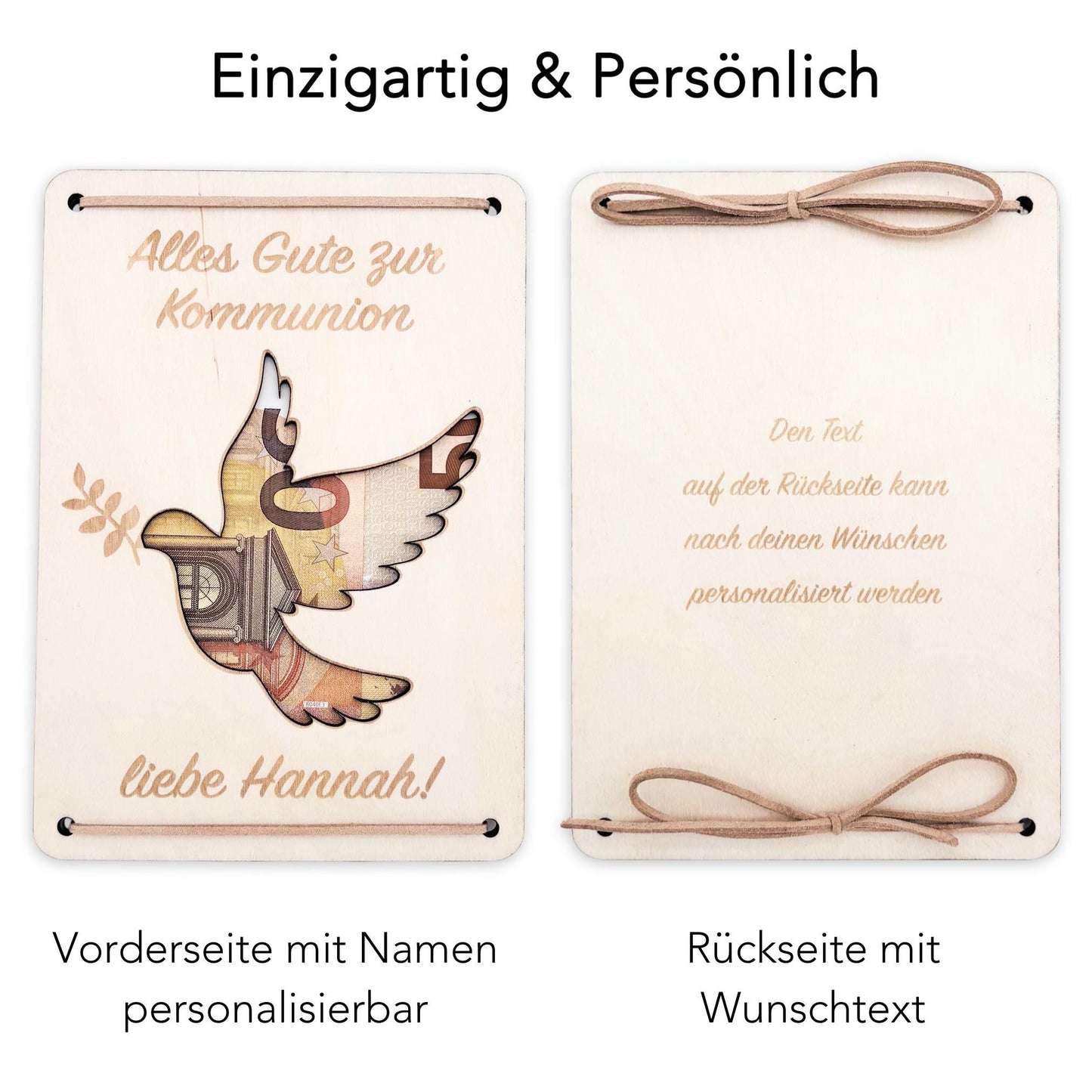 Kommunion Geldgeschenk personalisierte Geld Verpackung Erstkommunion Geschenk Junge Mädchen Geschenkkarte aus Holz 12x17 cm