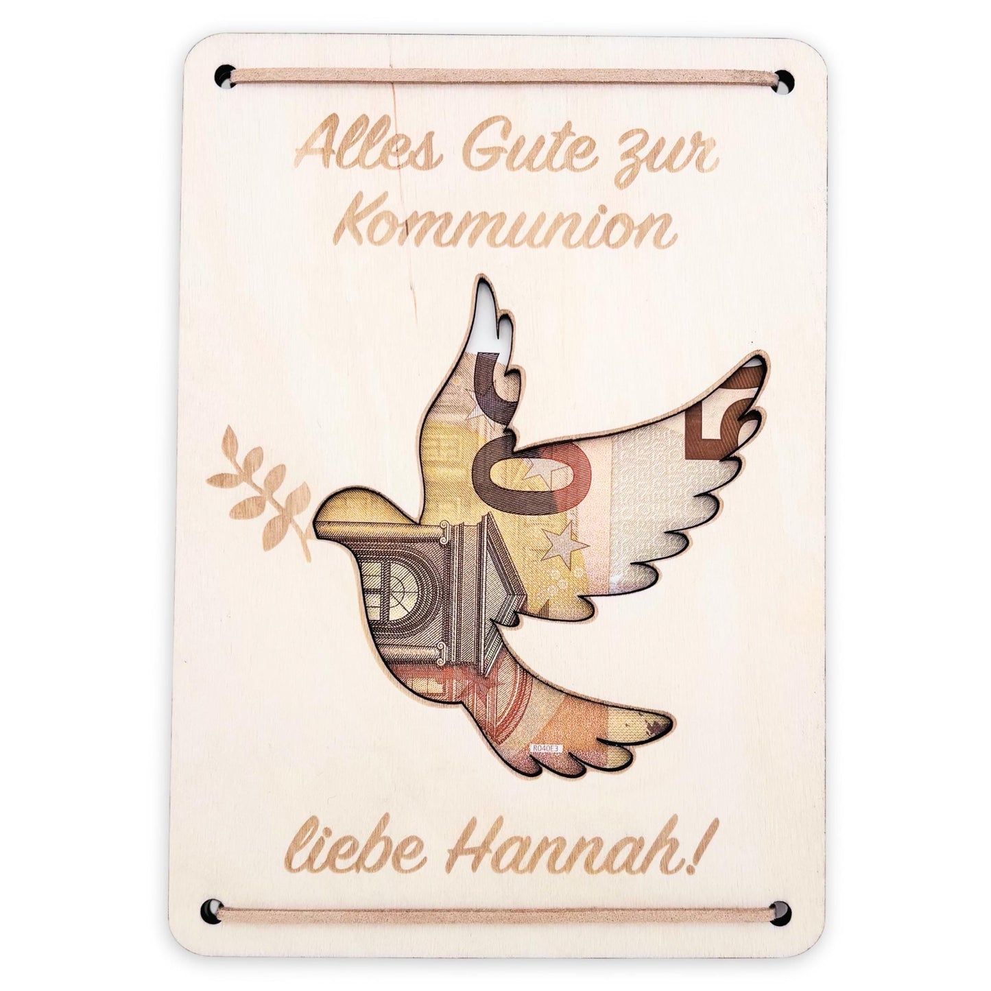 Kommunion Geldgeschenk personalisierte Geld Verpackung Erstkommunion Geschenk Junge Mädchen Geschenkkarte aus Holz 12x17 cm