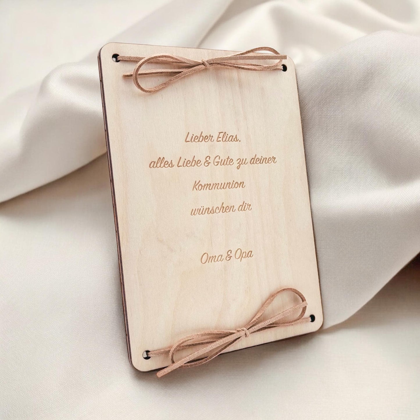 Kommunion Geldgeschenk personalisierte Geld Verpackung Erstkommunion Geschenk Junge Mädchen Geschenkkarte aus Holz 12x17 cm