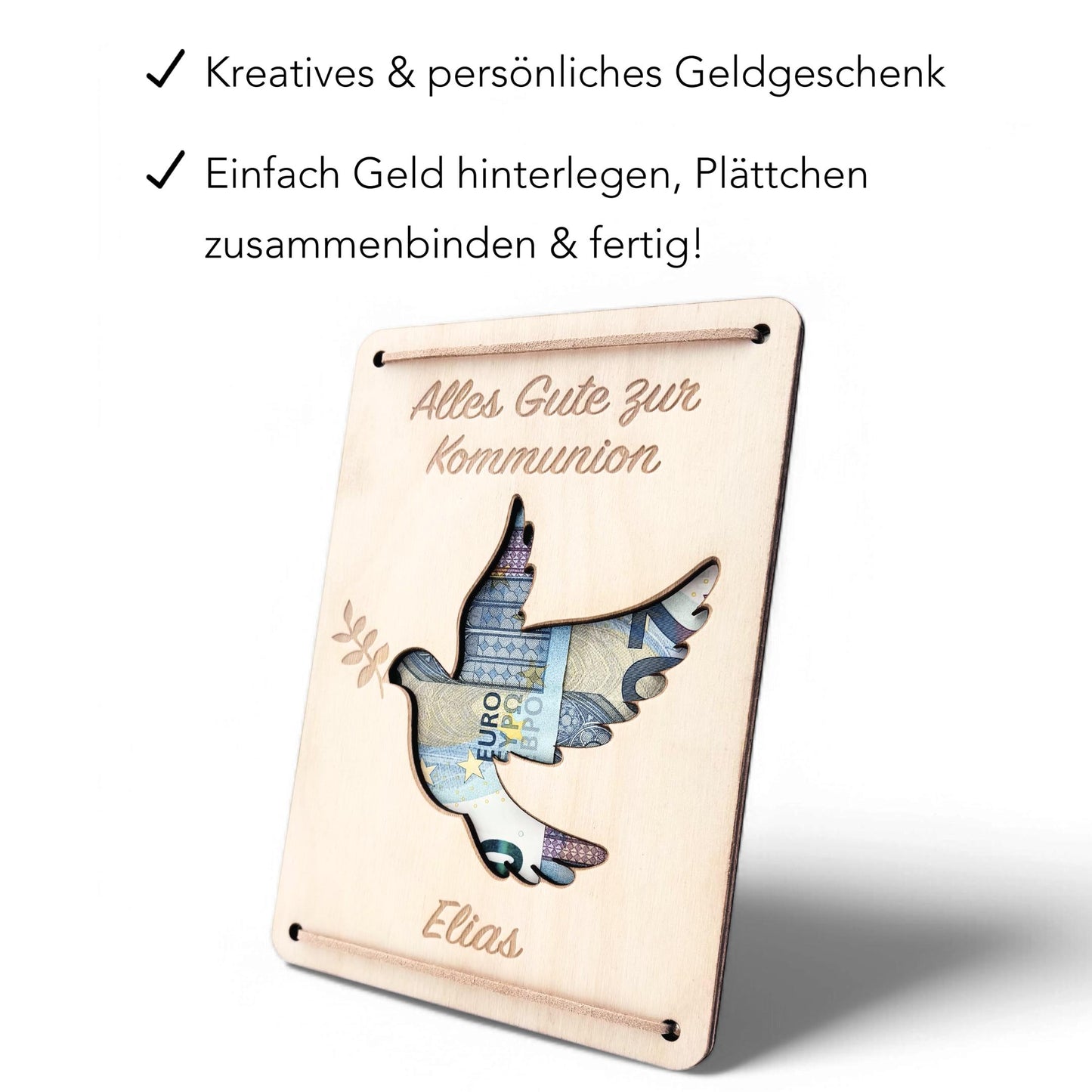 Kommunion Geldgeschenk personalisierte Geld Verpackung Erstkommunion Geschenk Junge Mädchen Geschenkkarte aus Holz 12x17 cm