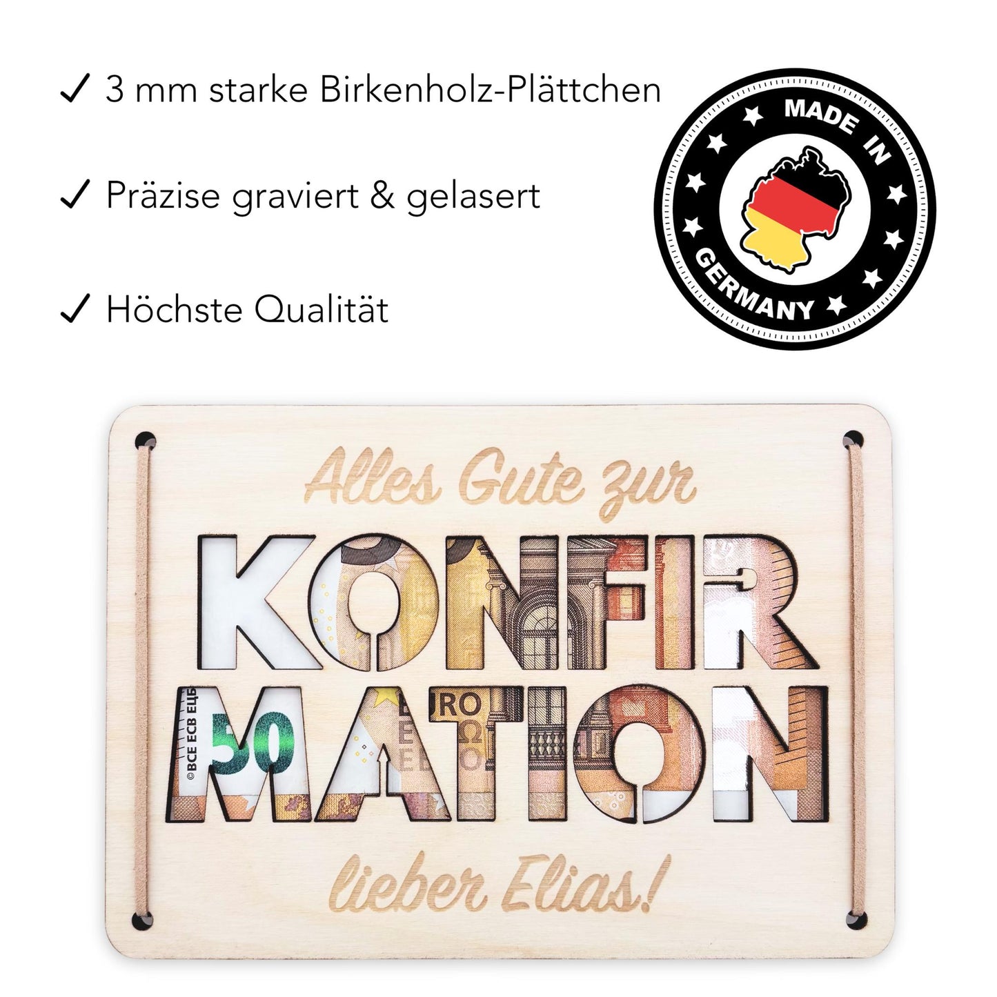 Konfirmation Geldgeschenk personalisierte Geld Verpackung Geschenk Konfirmationsgeschenk Fisch Geschenkkarte aus Holz 12x17 cm