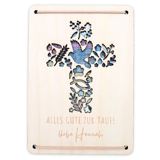 Taufkarte Taufgeschenk Geld Taufe personalisierte Geldgeschenk Verpackung Geschenk Kreuz Geschenkkarte aus Holz 12x17 cm