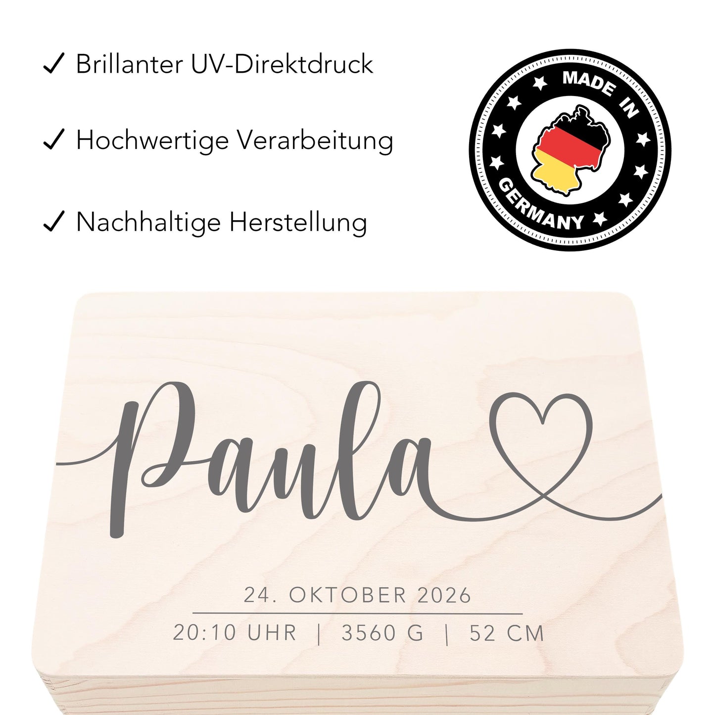 Erinnerungskiste Baby personalisierte Holzkiste mit Namen Erinnerungsbox Geschenk zur Geburt Geburtsgeschenk Holzbox 30x20x13 cm
