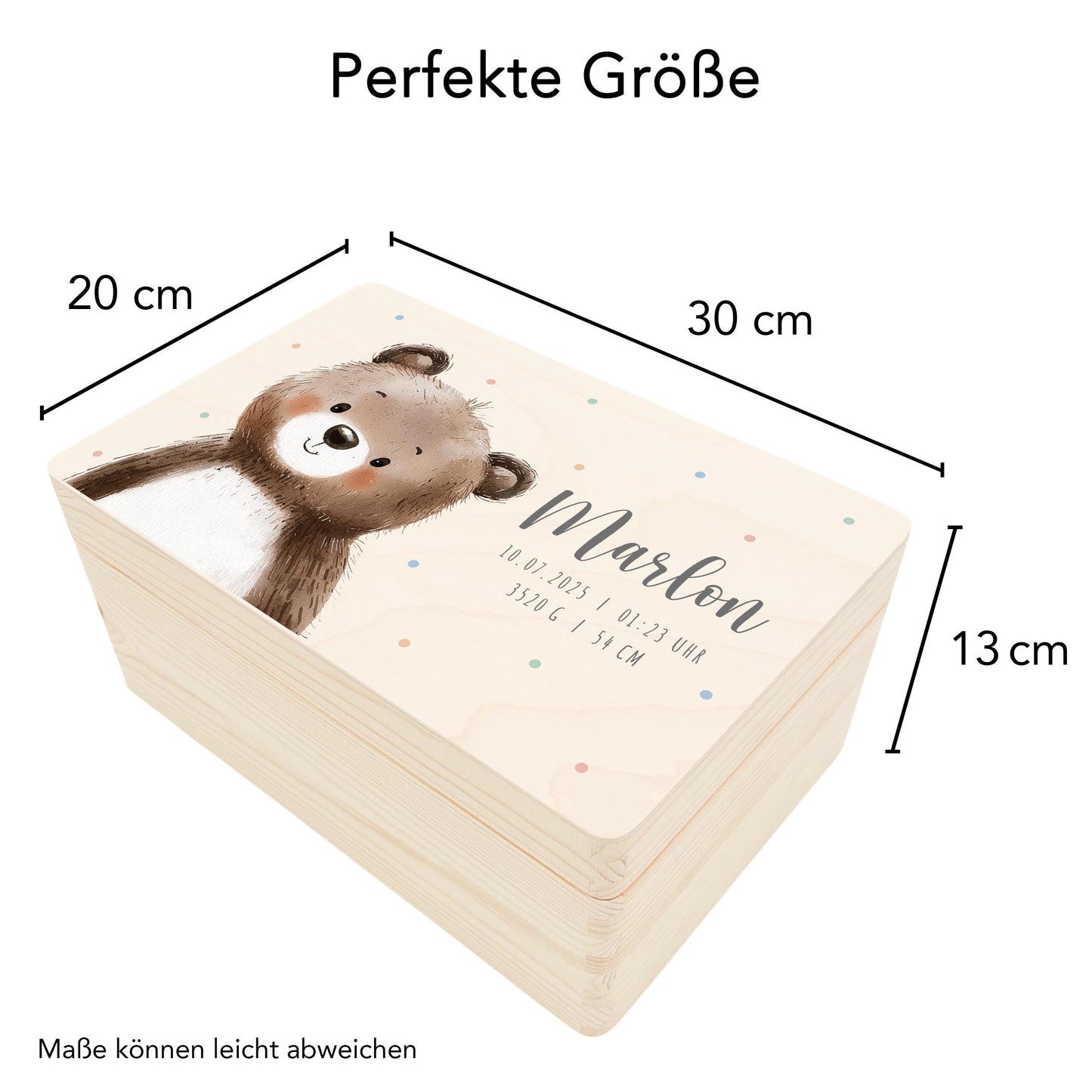 Erinnerungskiste Baby Bär Holzkiste personalisierte Erinnerungsbox Mädchen Junge Geschenk Geburt Geburtsgeschenk 30x20x13 cm