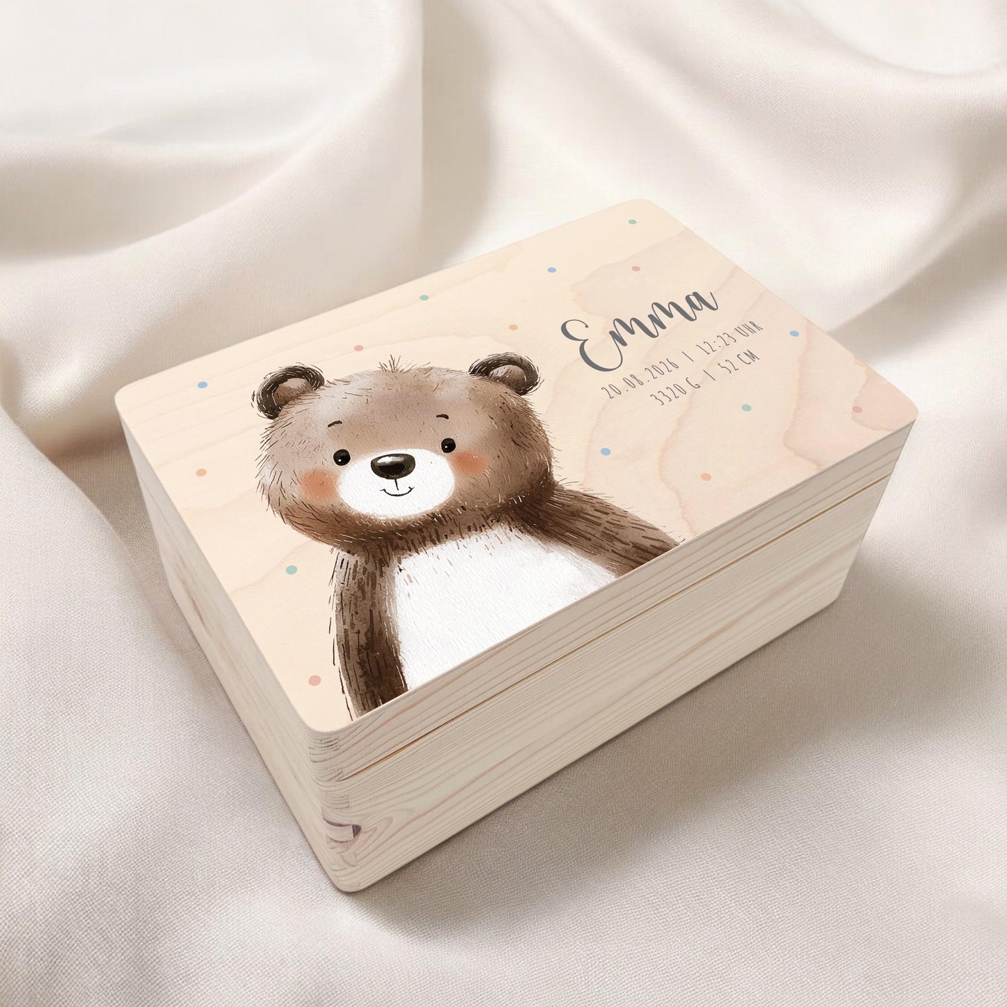 Erinnerungskiste Baby Bär Holzkiste personalisierte Erinnerungsbox Mädchen Junge Geschenk Geburt Geburtsgeschenk 30x20x13 cm
