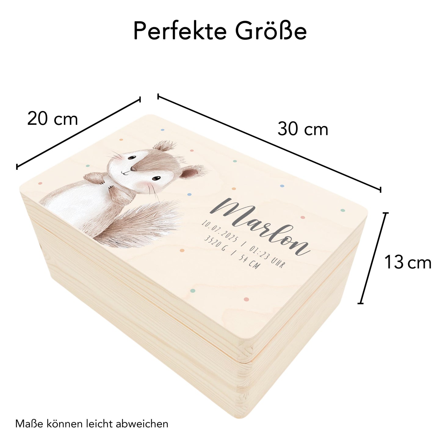 Erinnerungskiste Baby Eichhörnchen Holzkiste personalisierte Erinnerungsbox Geschenk Geburt Geburtsgeschenk 30x20x13 cm