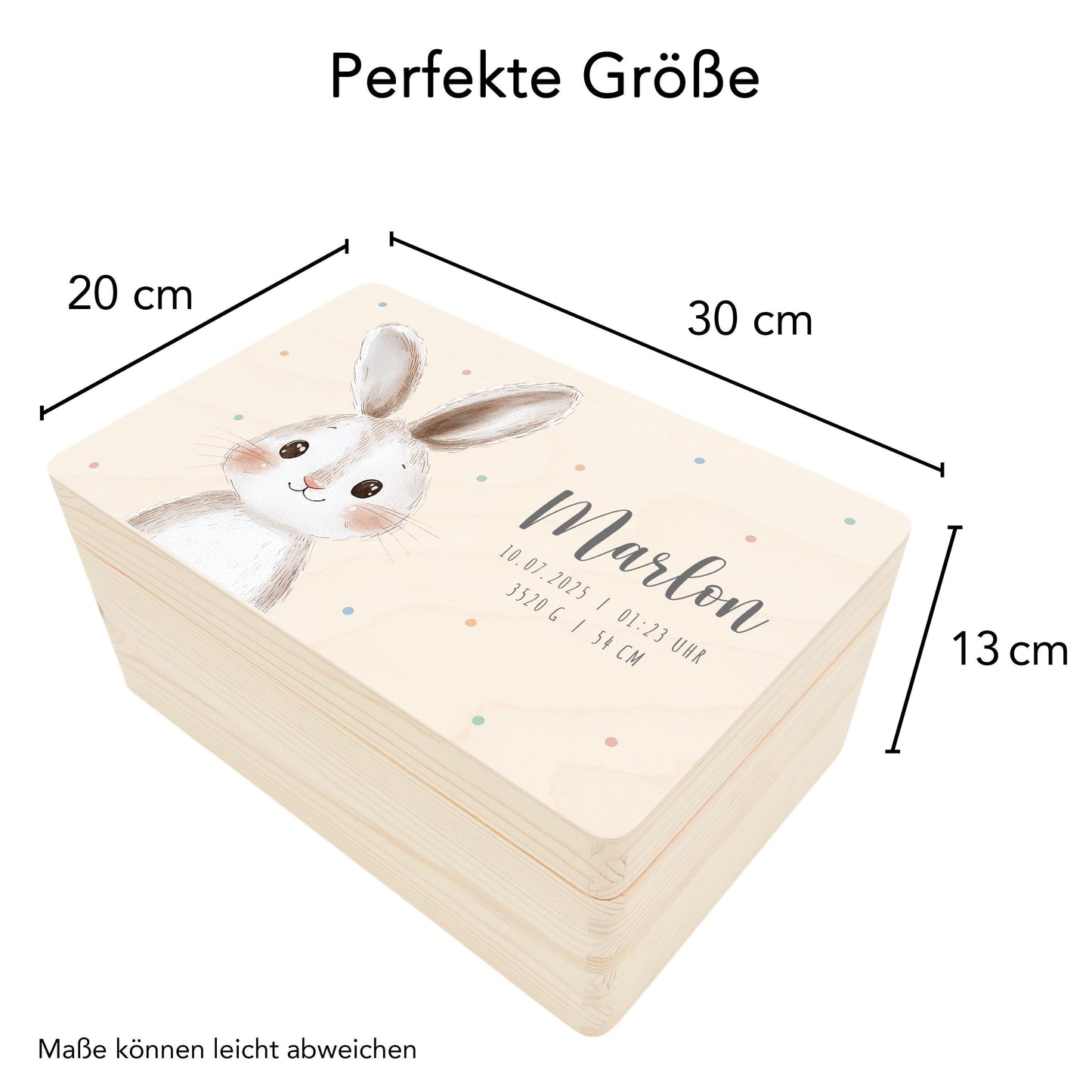 Erinnerungskiste Baby Hase Holzkiste personalisierte Erinnerungsbox Mädchen Junge Geschenk Geburt Geburtsgeschenk 30x20x13 cm