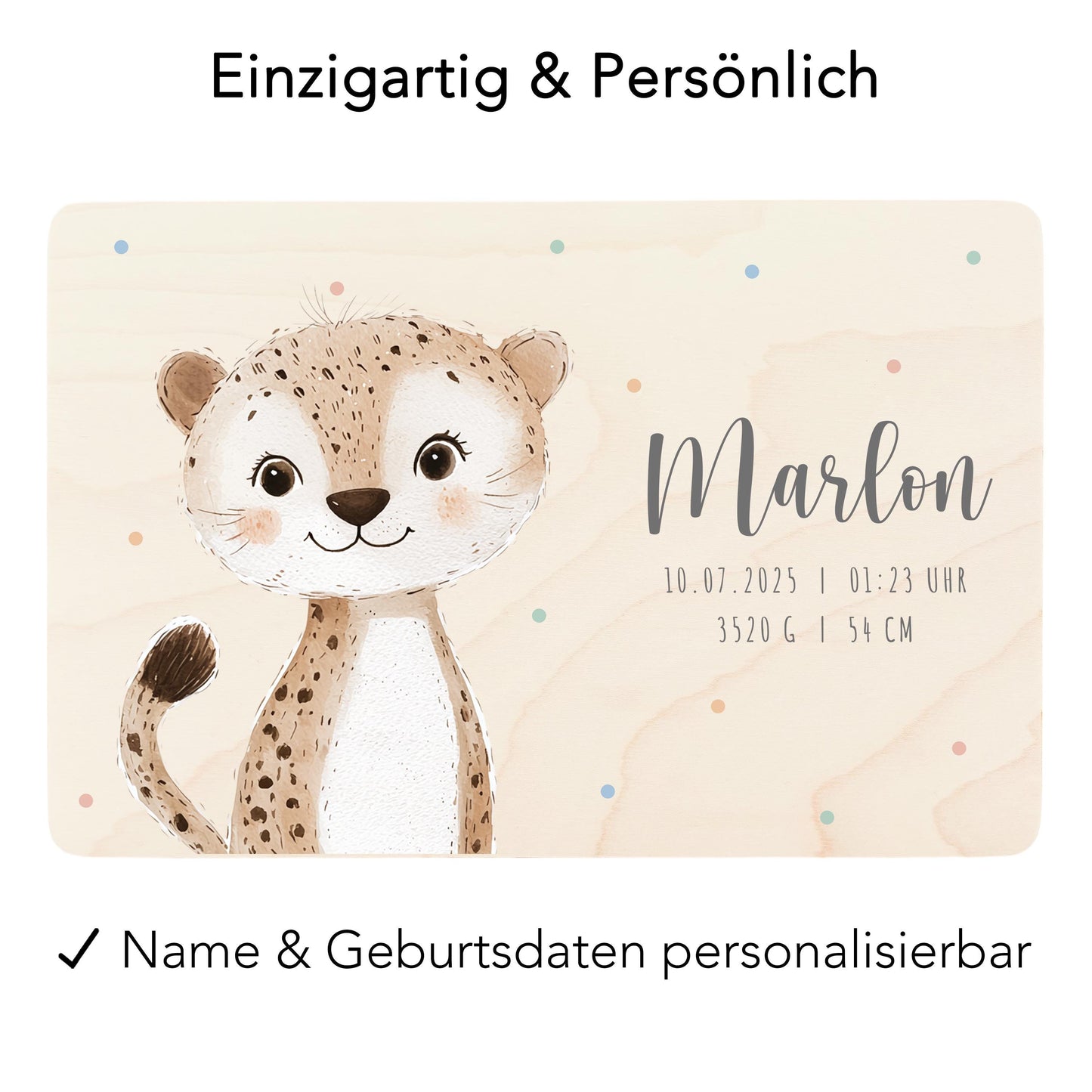 Erinnerungskiste Baby Leopard Holzkiste personalisierte Erinnerungsbox Mädchen Junge Geschenk Geburt Geburtsgeschenk 30x20x13 cm