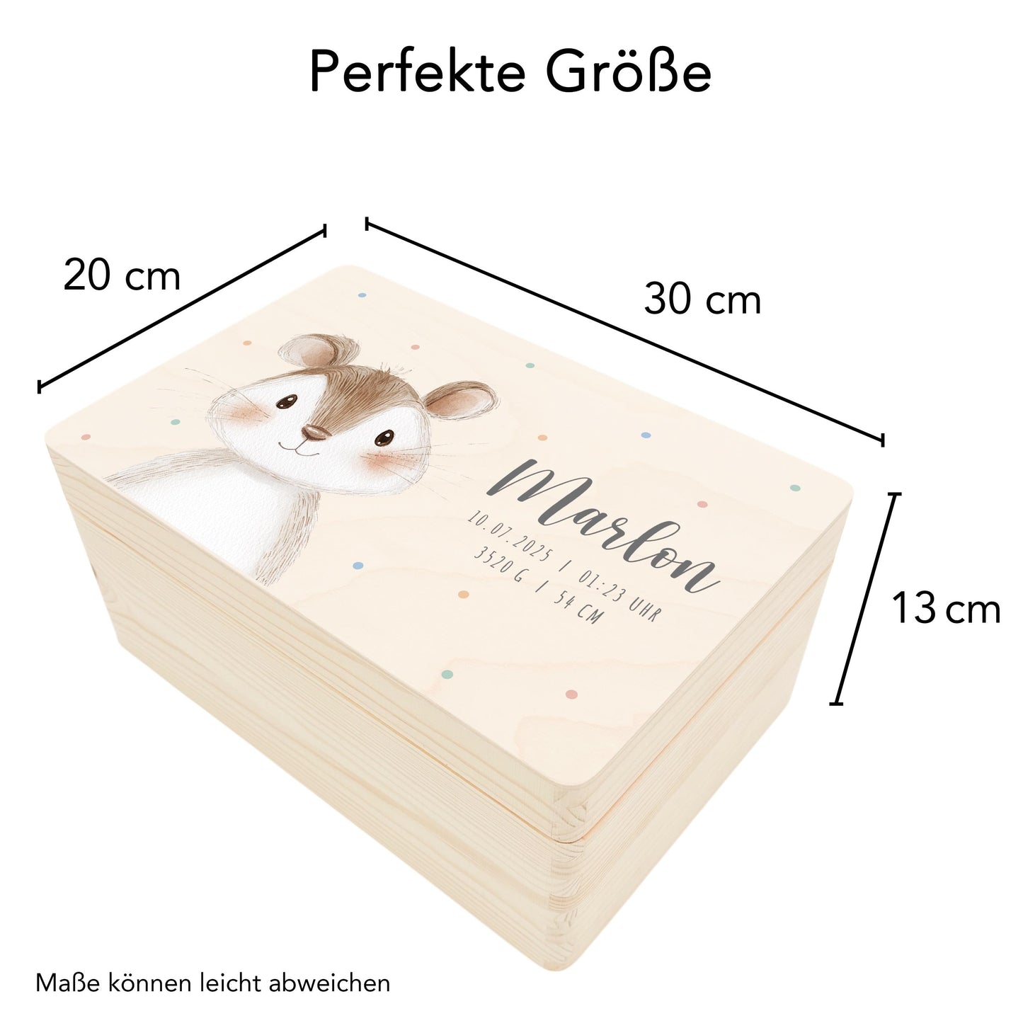 Erinnerungskiste Baby Maus Holzkiste personalisierte Erinnerungsbox Mädchen Junge Geschenk Geburt Geburtsgeschenk 30x20x13 cm