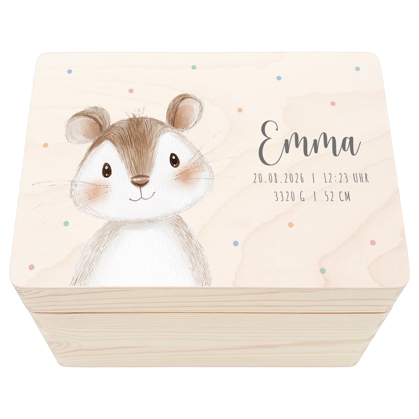 Erinnerungskiste Baby Maus Holzkiste personalisierte Erinnerungsbox Mädchen Junge Geschenk Geburt Geburtsgeschenk 30x20x13 cm