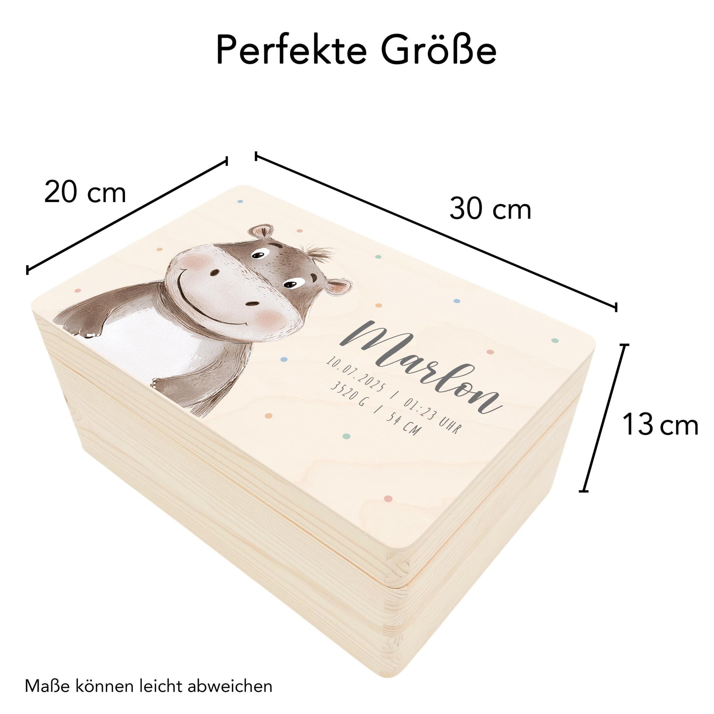 Erinnerungskiste Baby Nilpferd Holzkiste personalisierte Erinnerungsbox Mädchen Junge Geschenk Geburt Geburtsgeschenk 30x20x13 cm