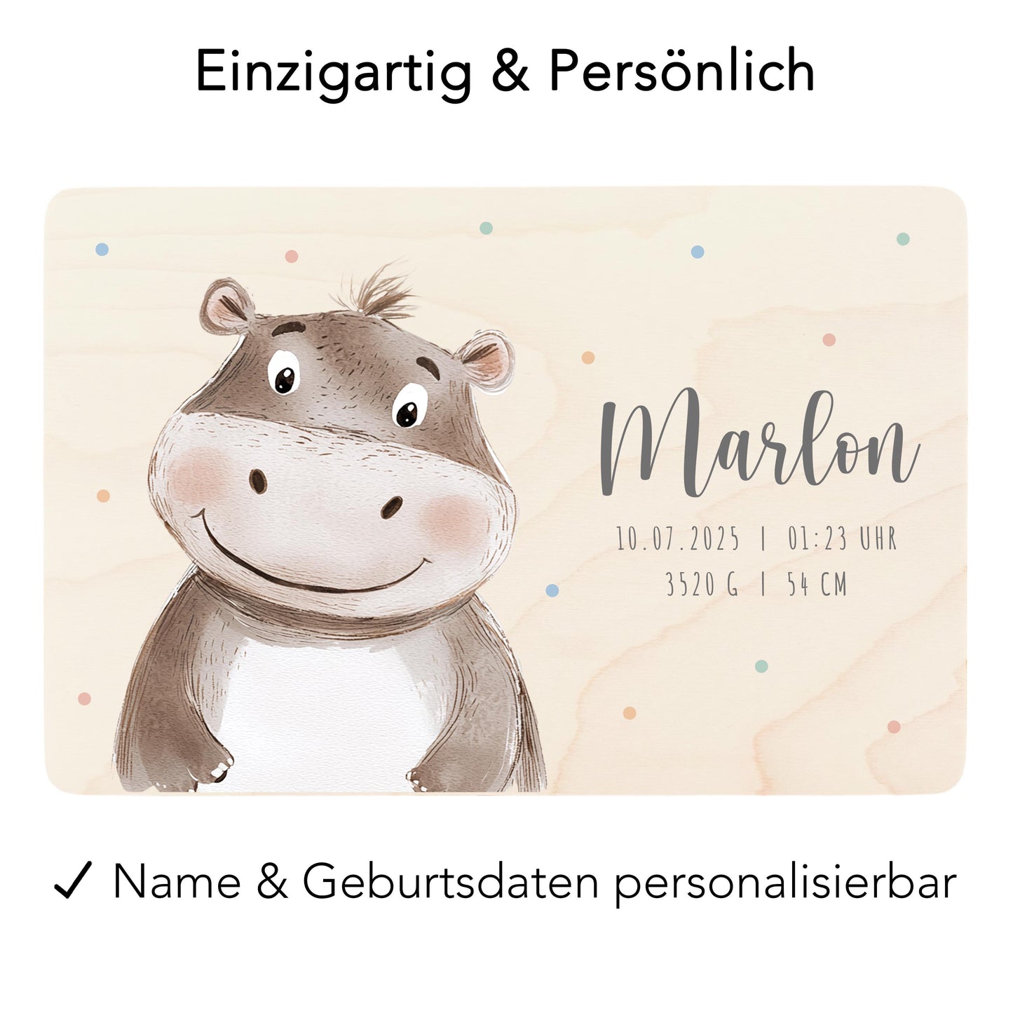 Erinnerungskiste Baby Nilpferd Holzkiste personalisierte Erinnerungsbox Mädchen Junge Geschenk Geburt Geburtsgeschenk 30x20x13 cm