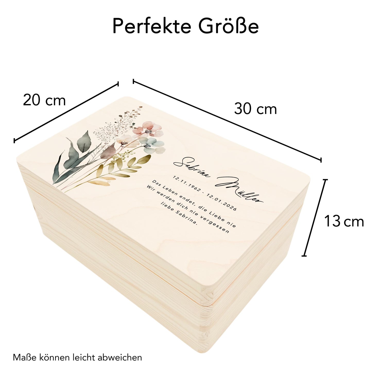 Erinnerungskiste Trauer Trauergeschenk personalisierte Trauerbox Andenken Wildblumen Holzkiste Geschenk Angehörige Holzbox 30x20x13 cm