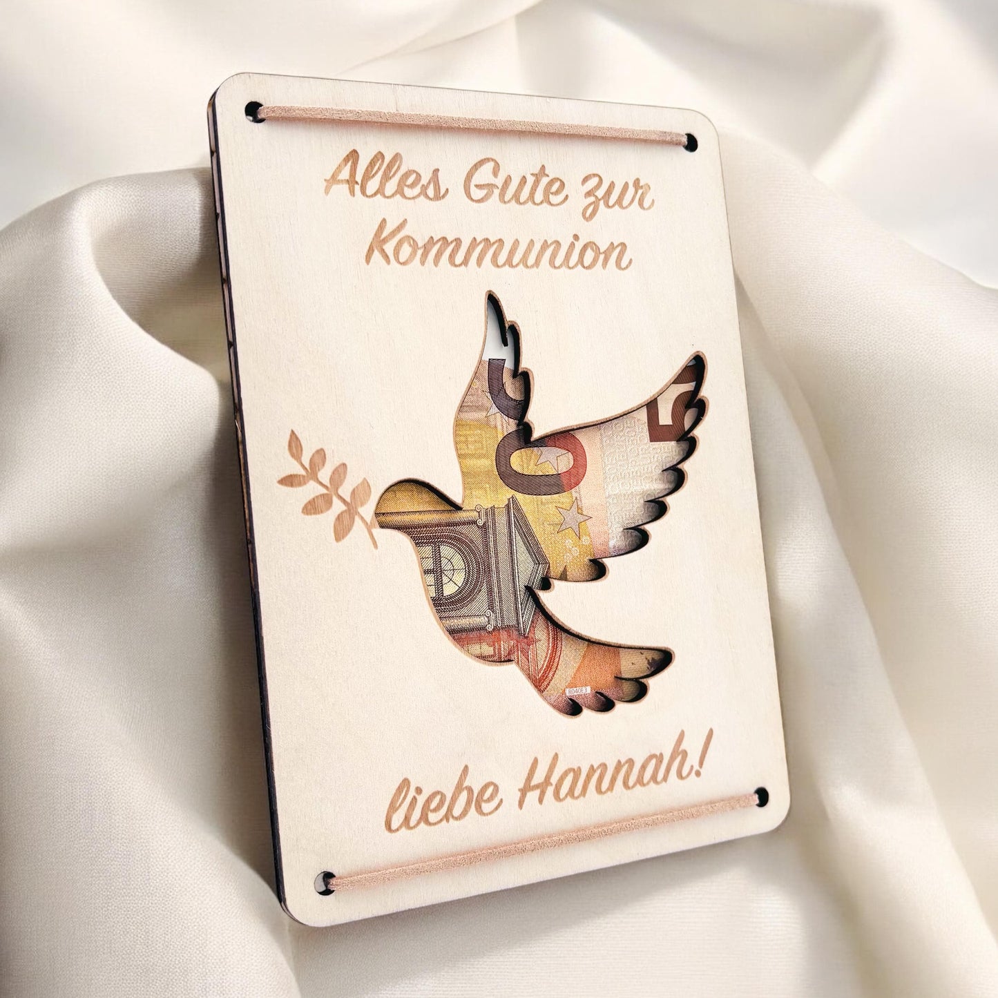 Kommunion Geldgeschenk personalisierte Geld Verpackung Erstkommunion Geschenk Junge Mädchen Geschenkkarte aus Holz 12x17 cm