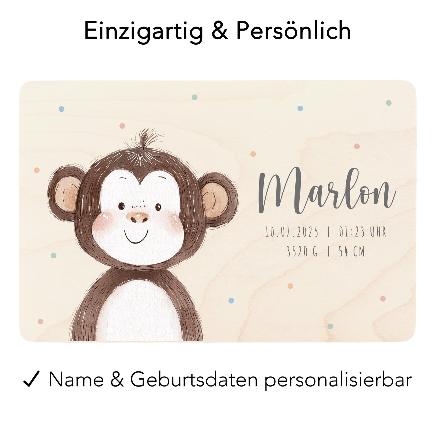 Erinnerungskiste Baby Affe Holzkiste personalisierte Erinnerungsbox Mädchen Junge Geschenk Geburt Geburtsgeschenk 30x20x13 cm