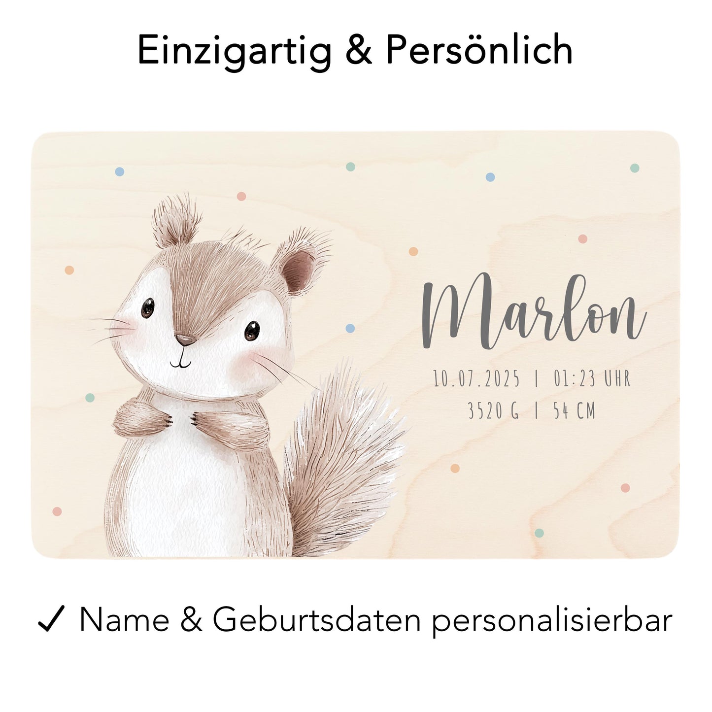 Erinnerungskiste Baby Eichhörnchen Holzkiste personalisierte Erinnerungsbox Geschenk Geburt Geburtsgeschenk 30x20x13 cm