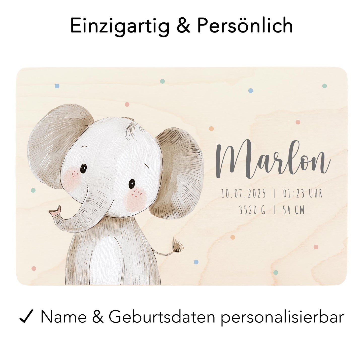 Erinnerungskiste Baby Elefant Holzkiste personalisierte Erinnerungsbox Geschenk Geburt Geburtsgeschenk 30x20x13 cm