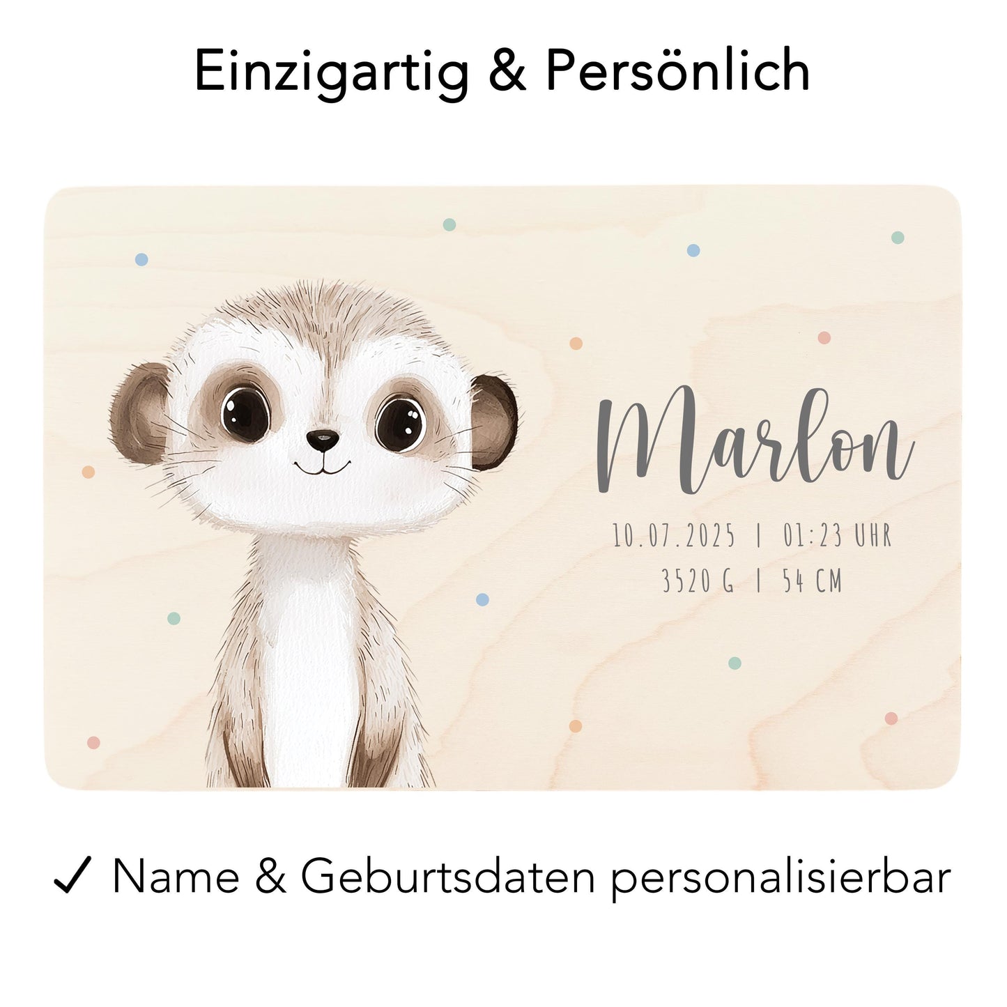 Erinnerungskiste Baby Erdmännchen Holzkiste personalisierte Erinnerungsbox Geschenk Geburt Geburtsgeschenk 30x20x13 cm