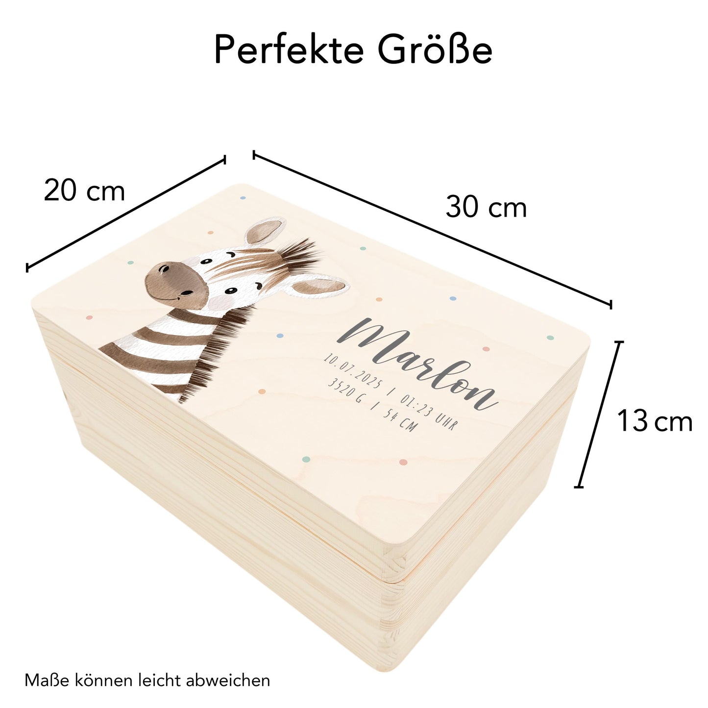 Erinnerungskiste Baby Zebra Holzkiste personalisierte Erinnerungsbox Mädchen Junge Geschenk Geburt Geburtsgeschenk 30x20x13 cm