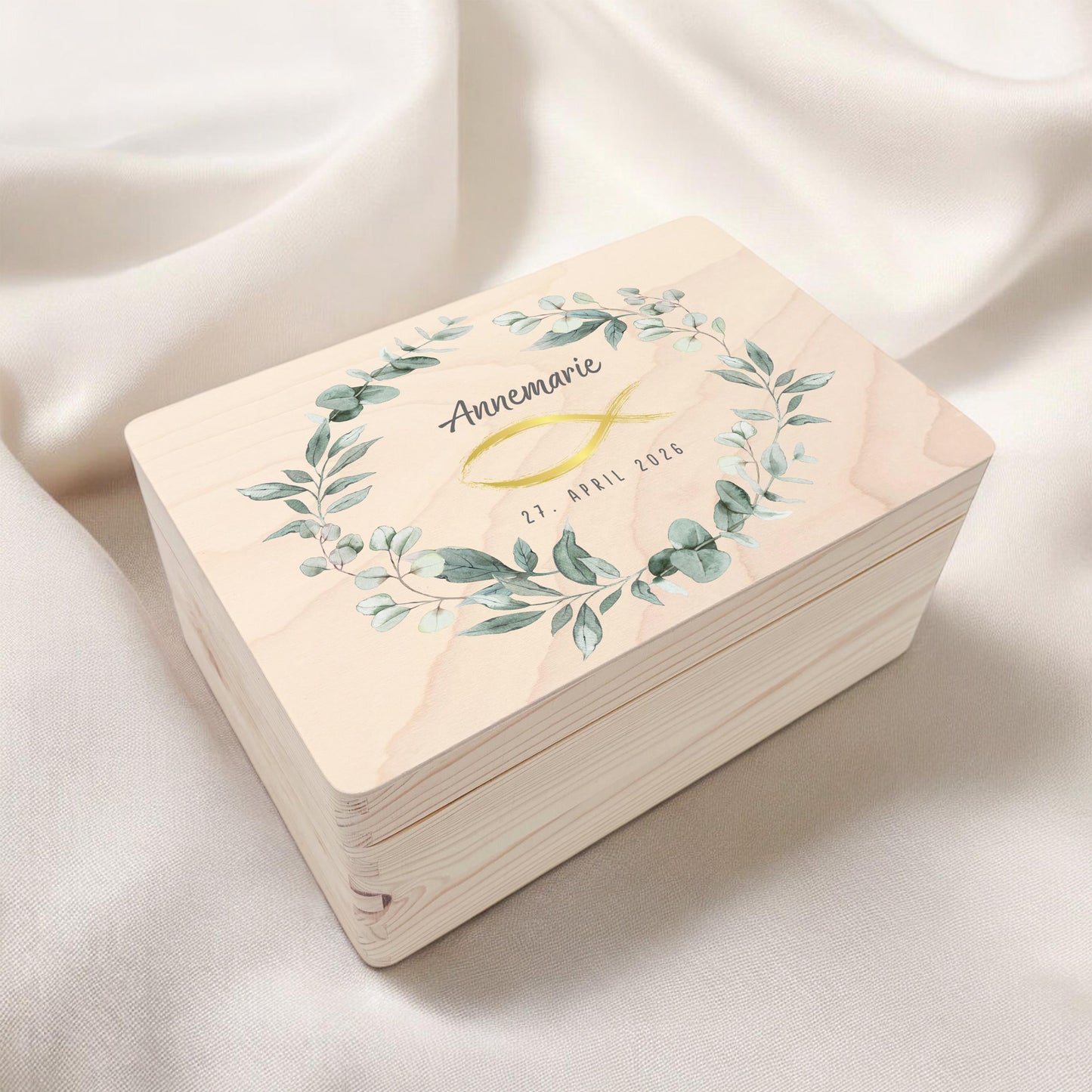 Erinnerungskiste Kommunion Geschenk personalisiert Erinnerungsbox Erstkommunion Mädchen Junge Holzkiste Holzbox 30x20x13 cm