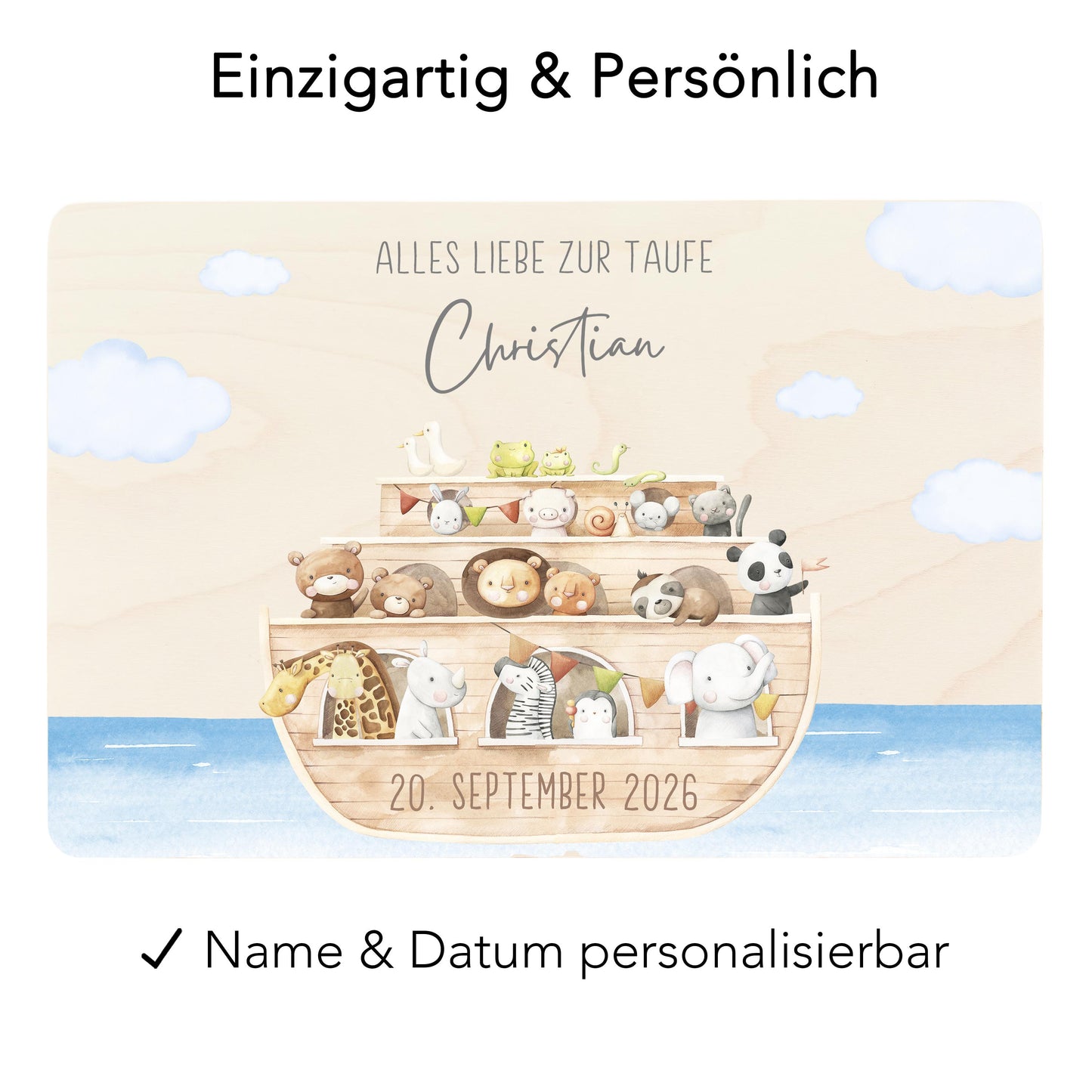 Erinnerungskiste Taufe Geschenk personalisiertes Taufgeschenk Junge Mädchen Arche Noah Taufbox Holzkiste mit Deckel Holzbox 30x20x13 cm