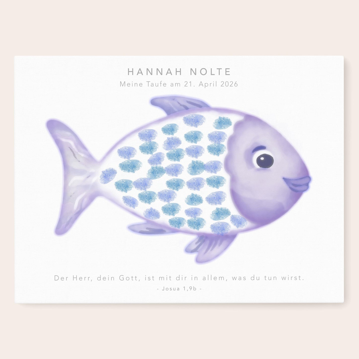 Gästebuch Taufe Gästebild Taufgeschenk personalisierte Leinwand für Fingerabdrücke Fisch Geschenk Erinnerung 30x40 cm (OHNE Farbe)