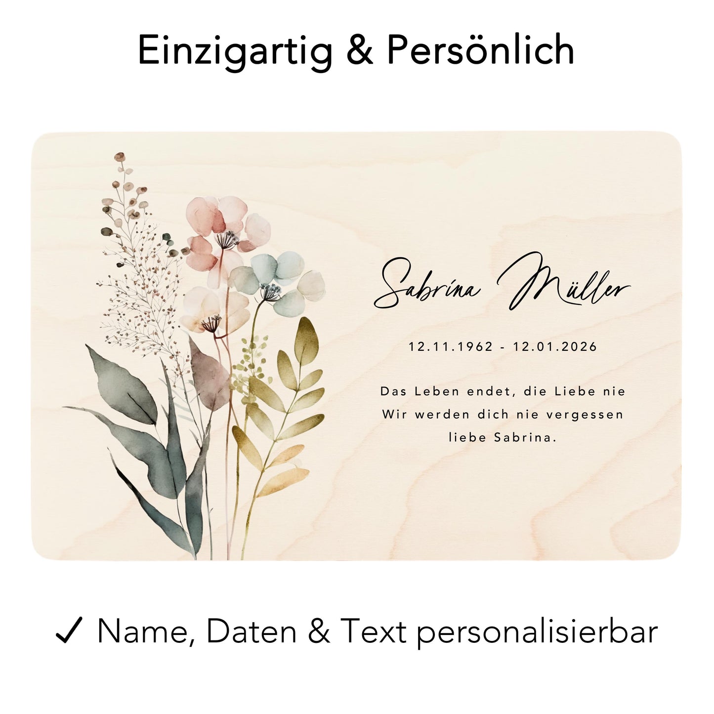 Erinnerungskiste Trauer Trauergeschenk personalisierte Trauerbox Andenken Wildblumen Holzkiste Geschenk Angehörige Holzbox 30x20x13 cm