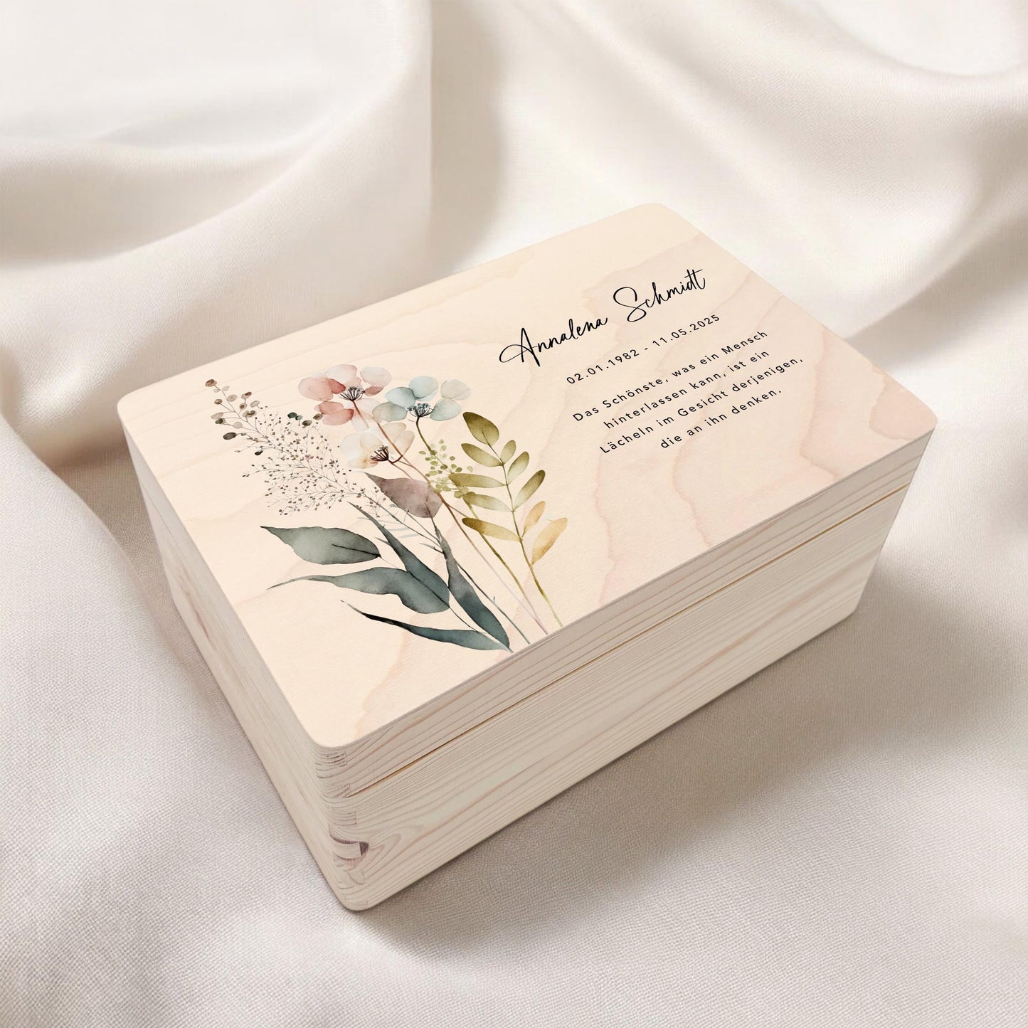 Erinnerungskiste Trauer Trauergeschenk personalisierte Trauerbox Andenken Wildblumen Holzkiste Geschenk Angehörige Holzbox 30x20x13 cm