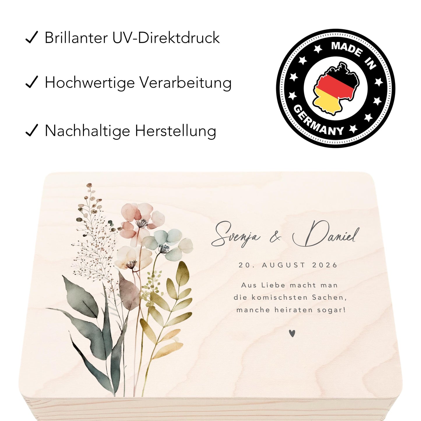 Erinnerungskiste Hochzeit personalisiertes Hochzeitsgeschenk für Brautpaar Holzkiste Erinnerungsbox Geschenkkiste Geschenkbox 30x20x13 cm