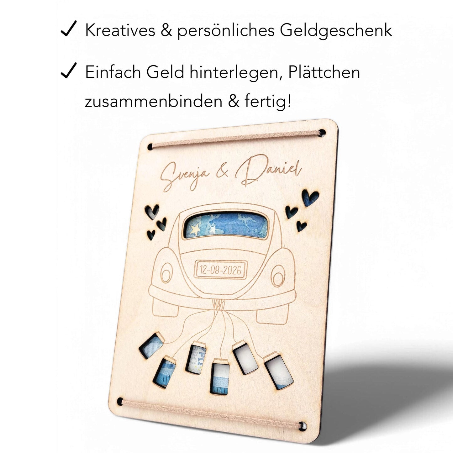 Hochzeitsgeschenk für Brautpaar personalisierte Geldgeschenke Verpackung Hochzeit Geld Geschenk Hochzeitskarte aus Holz 12x17 cm