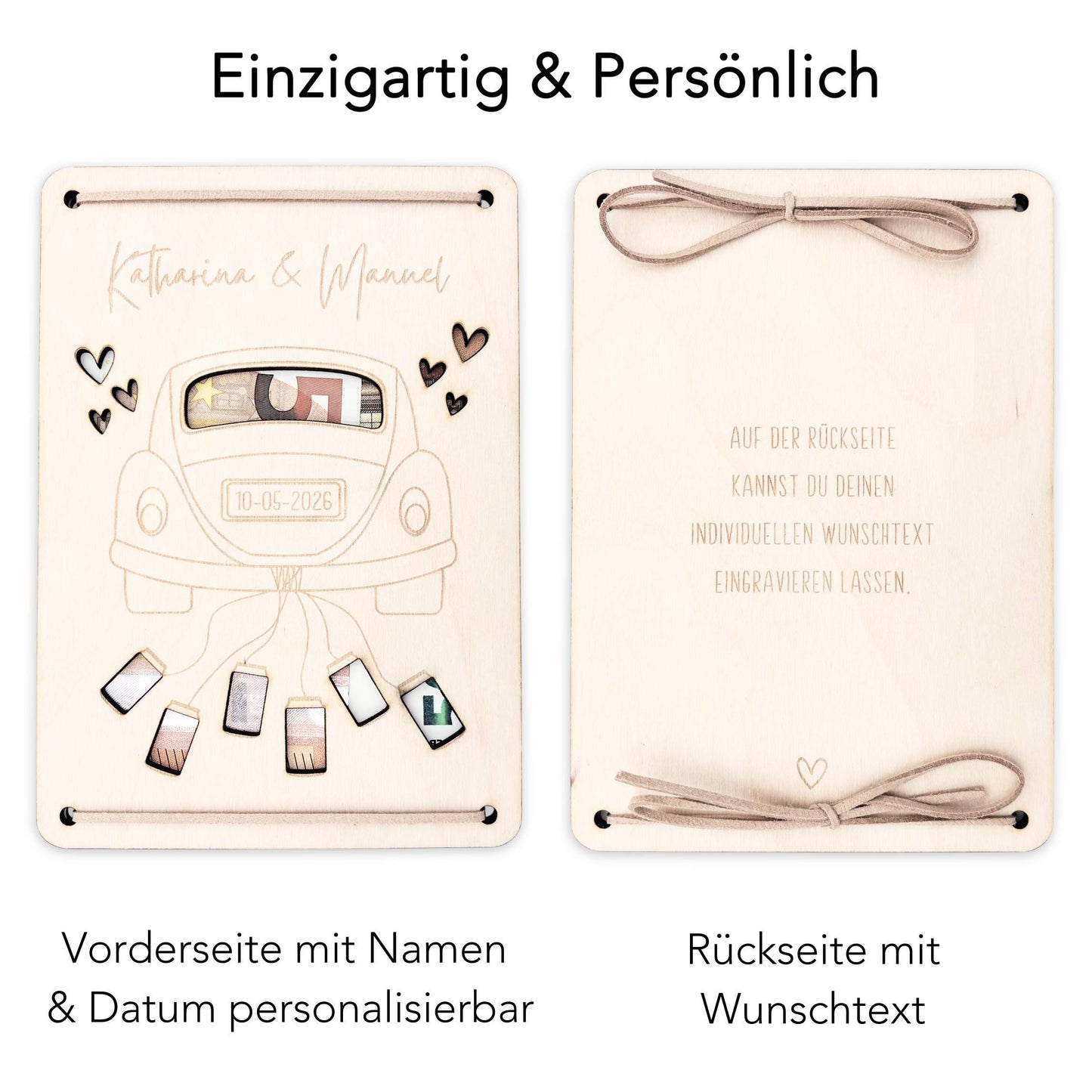 Hochzeitsgeschenk für Brautpaar personalisierte Geldgeschenke Verpackung Hochzeit Geld Geschenk Hochzeitskarte aus Holz 12x17 cm