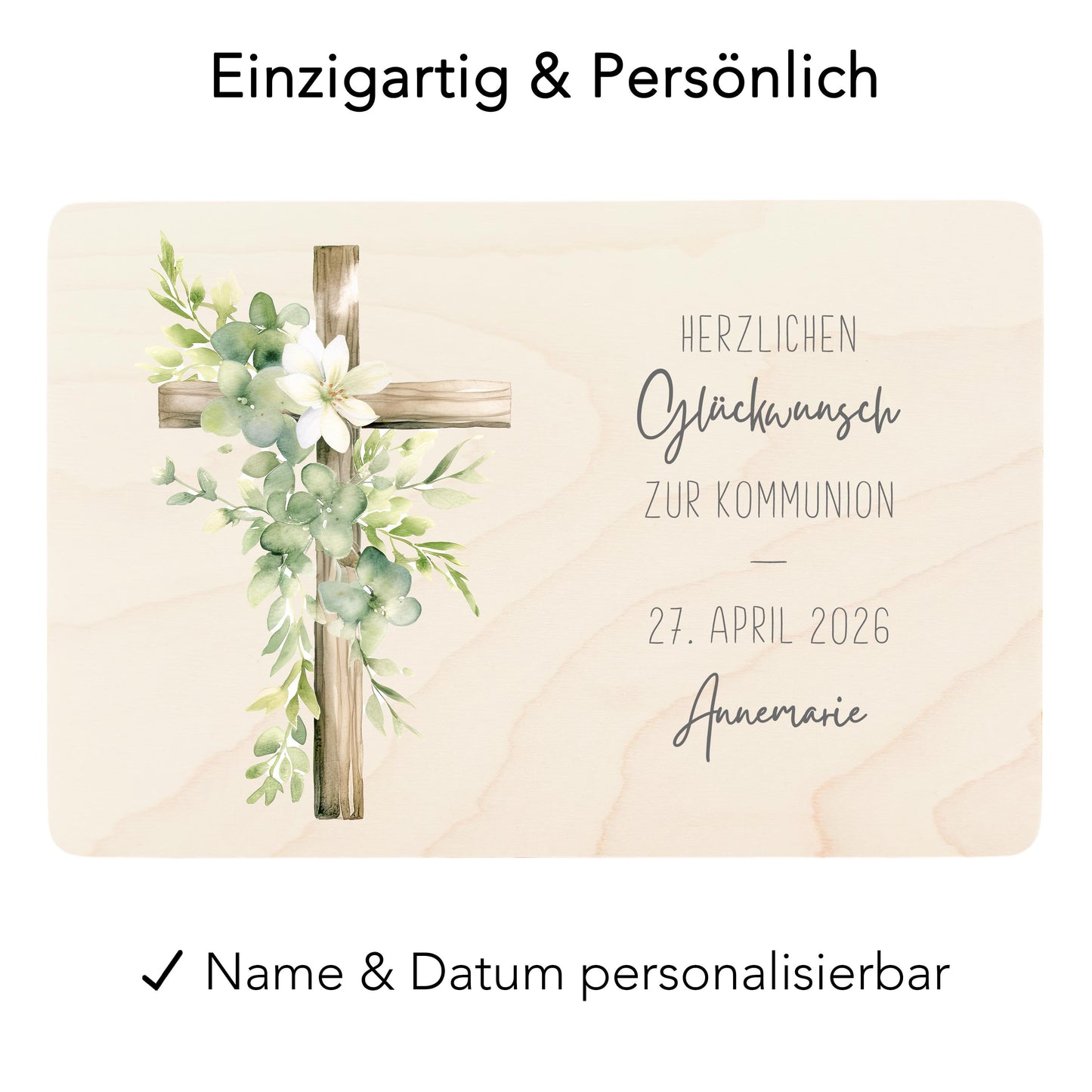 Erinnerungskiste Kommunion Erinnerungsbox Erstkommunion Mädchen Junge personalisierte Geschenk Holzkiste mit Deckel Holzbox 30x20x13 cm