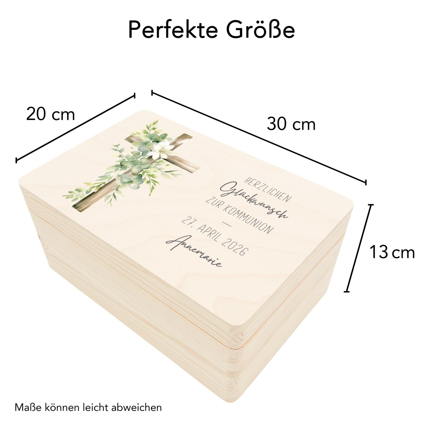 Erinnerungskiste Kommunion Erinnerungsbox Erstkommunion Mädchen Junge personalisierte Geschenk Holzkiste mit Deckel Holzbox 30x20x13 cm